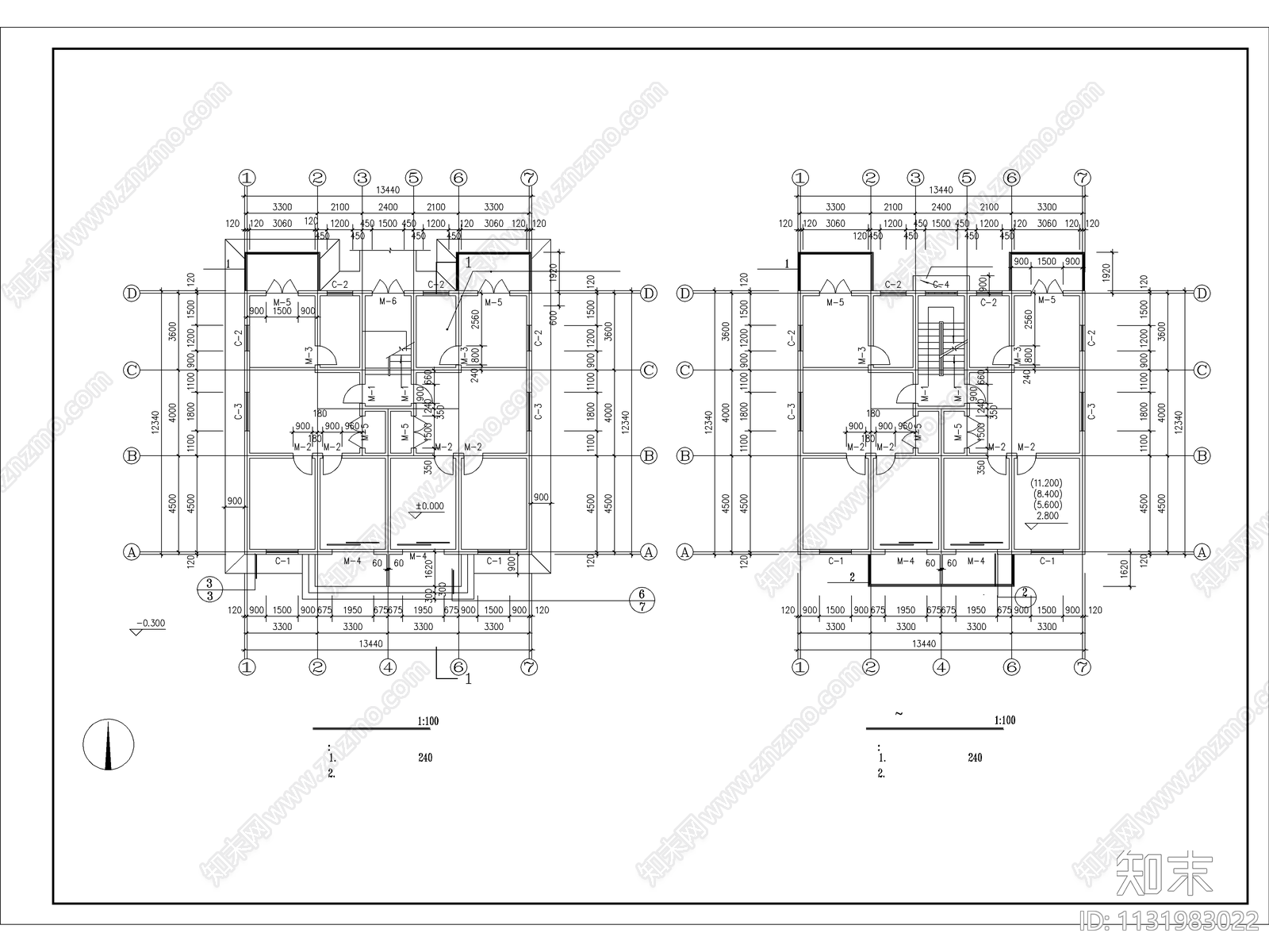 多层住宅建筑cad施工图下载【ID:1131983022】