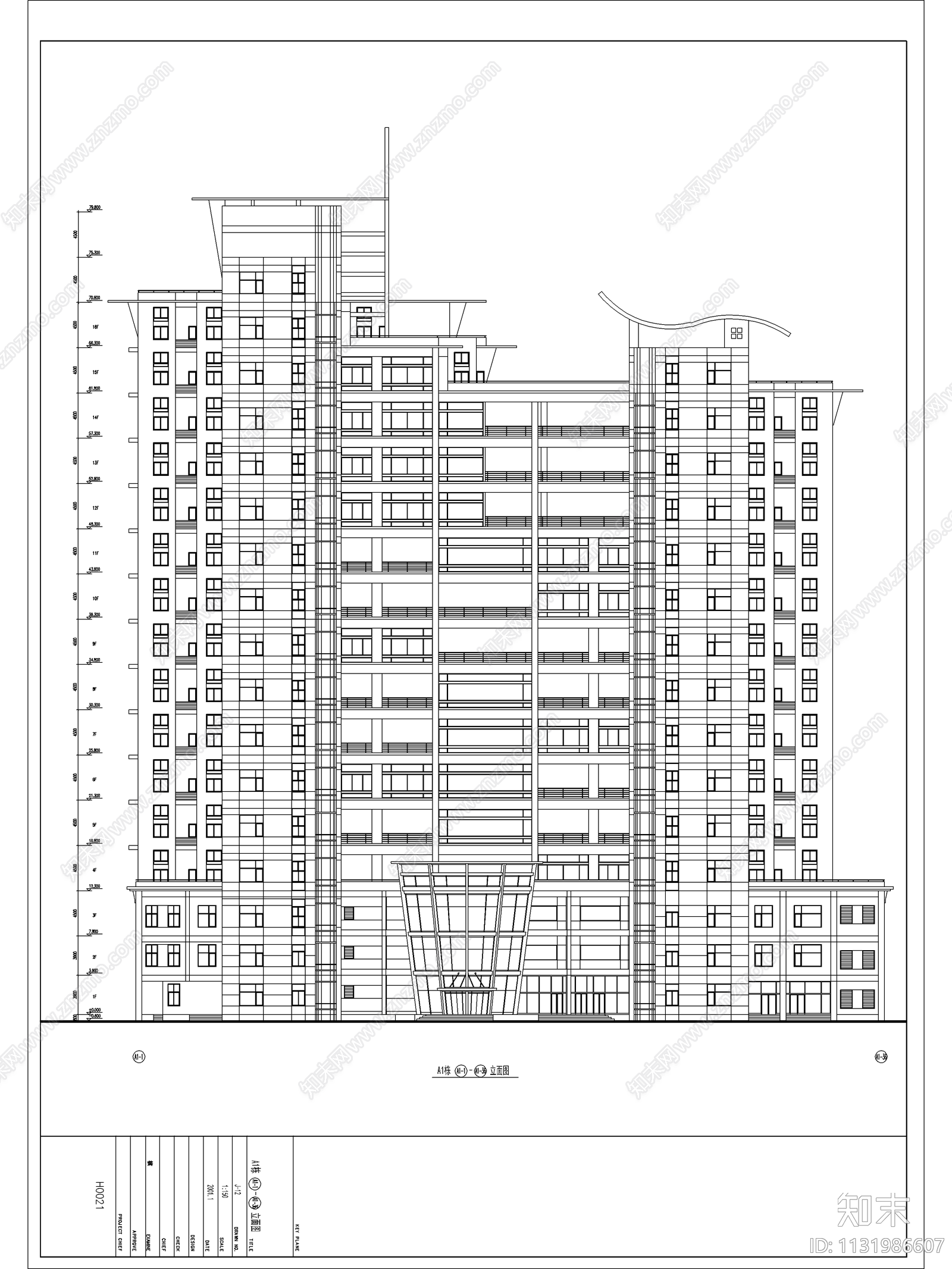 高层商住楼建筑图cad施工图下载【ID:1131986607】