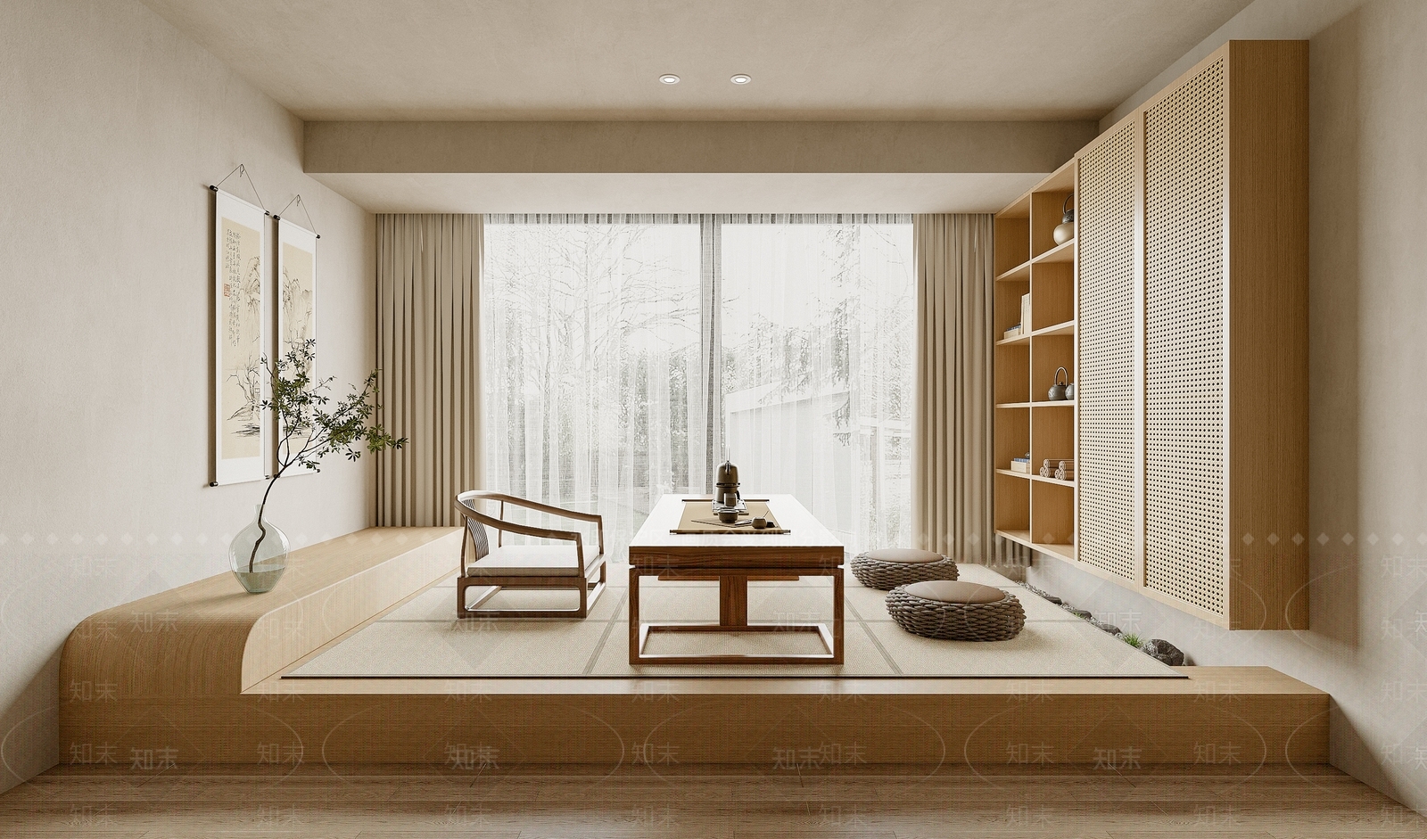 新中式榻榻米茶室3D模型下载【ID:1131987007】
