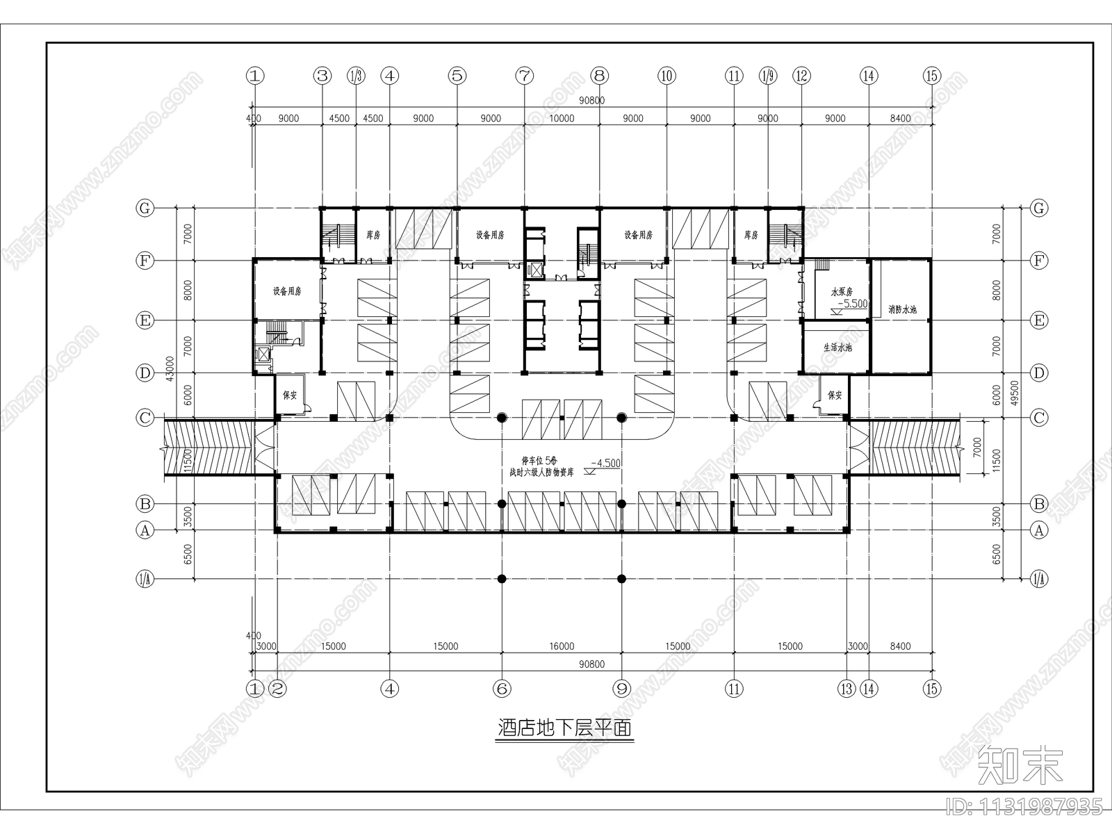 高层酒店建筑cad施工图下载【ID:1131987935】