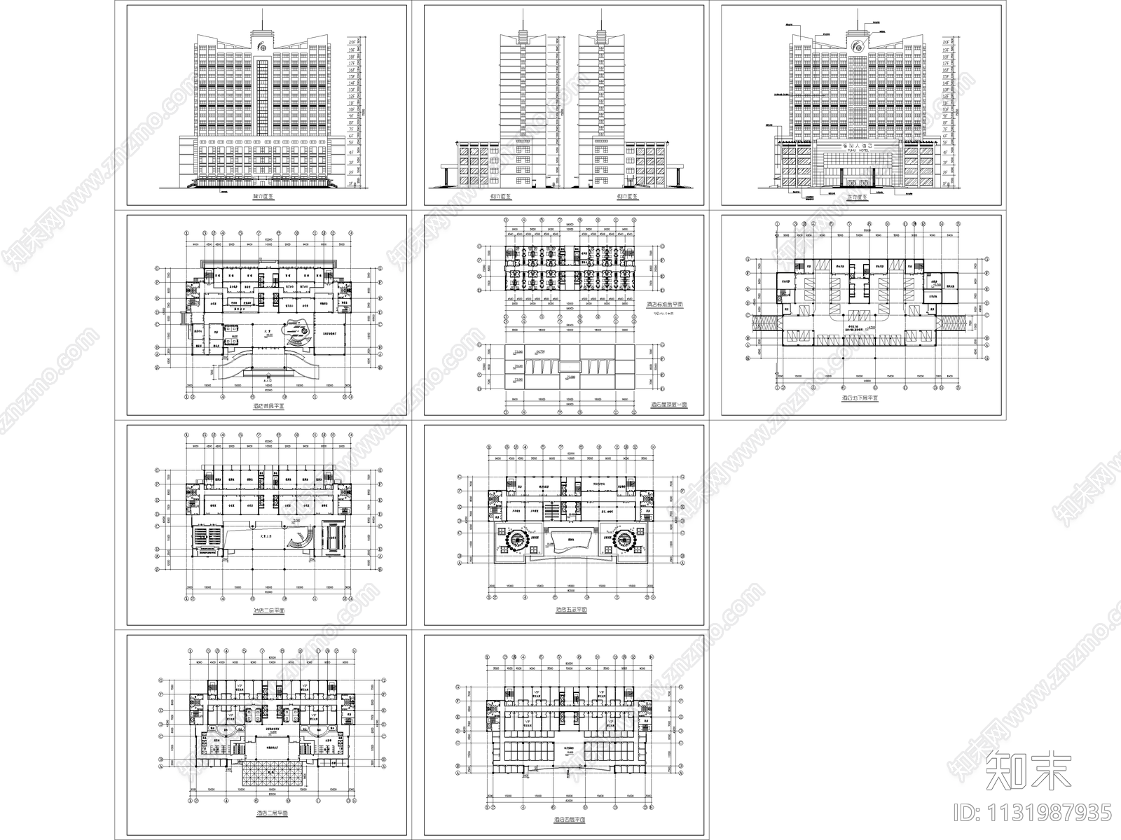 高层酒店建筑cad施工图下载【ID:1131987935】