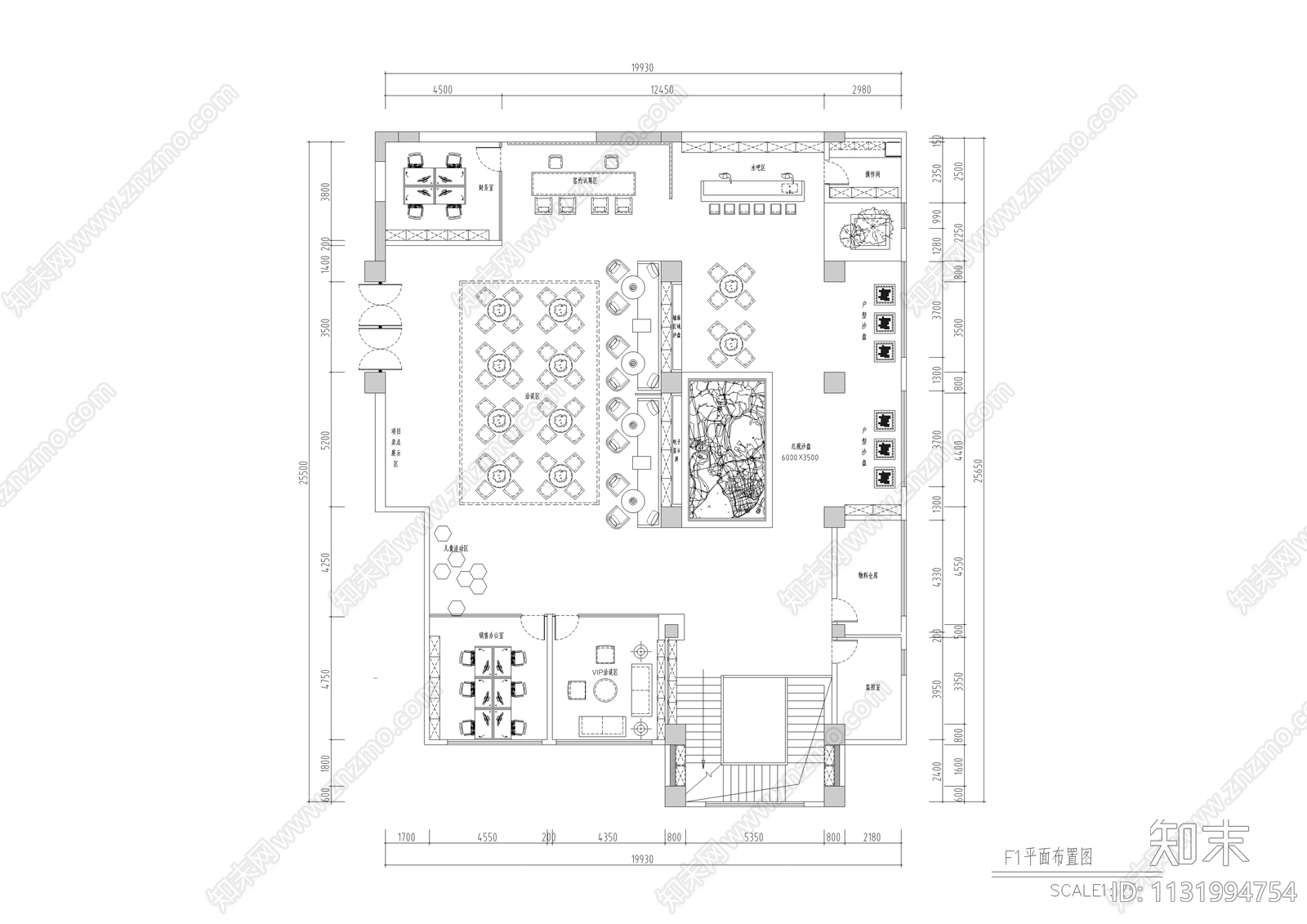 600㎡售楼部cad施工图下载【ID:1131994754】