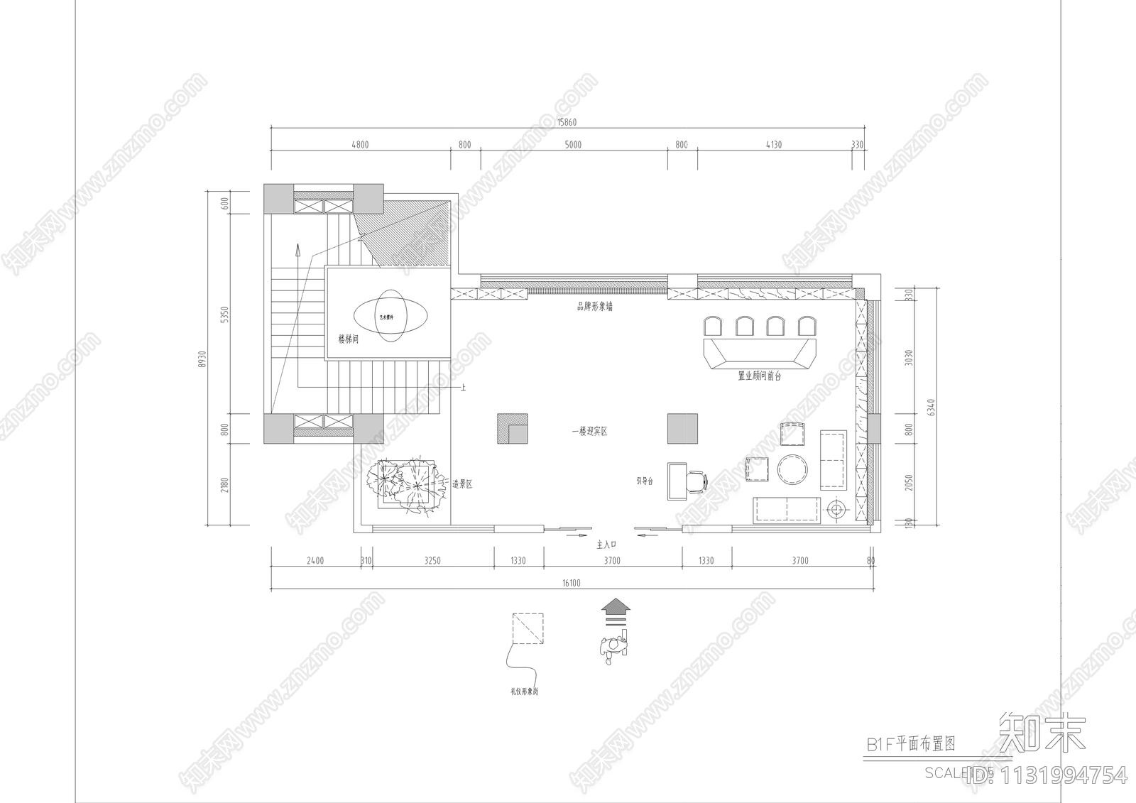 600㎡售楼部cad施工图下载【ID:1131994754】