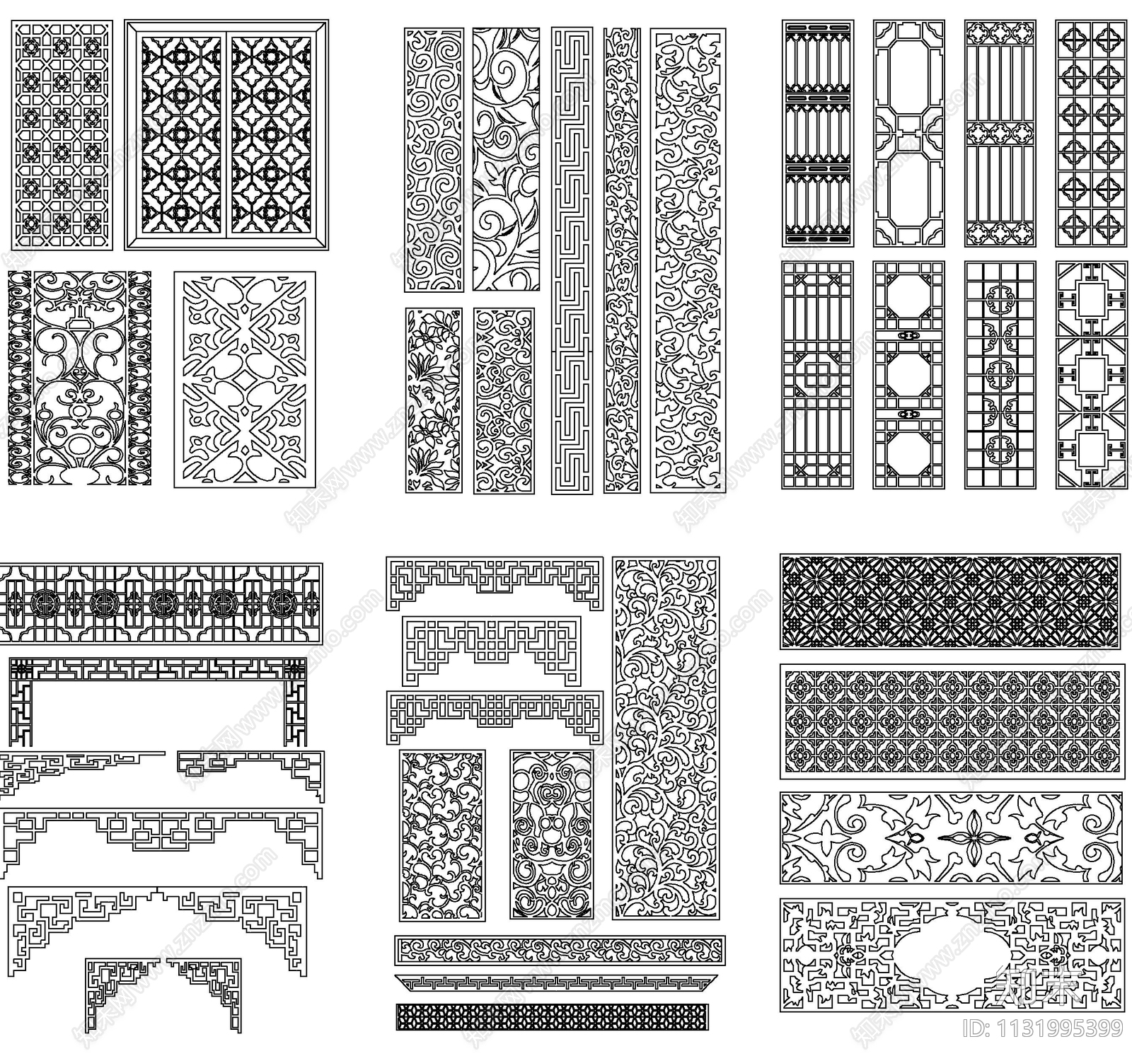 雕花隔断花格元素cad施工图下载【ID:1131995399】