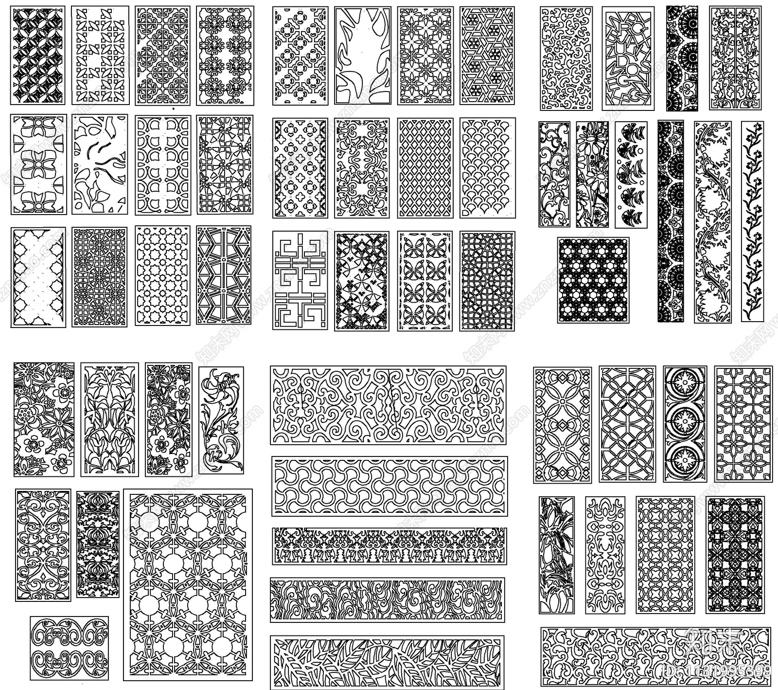 雕花隔断花格元素cad施工图下载【ID:1131995399】