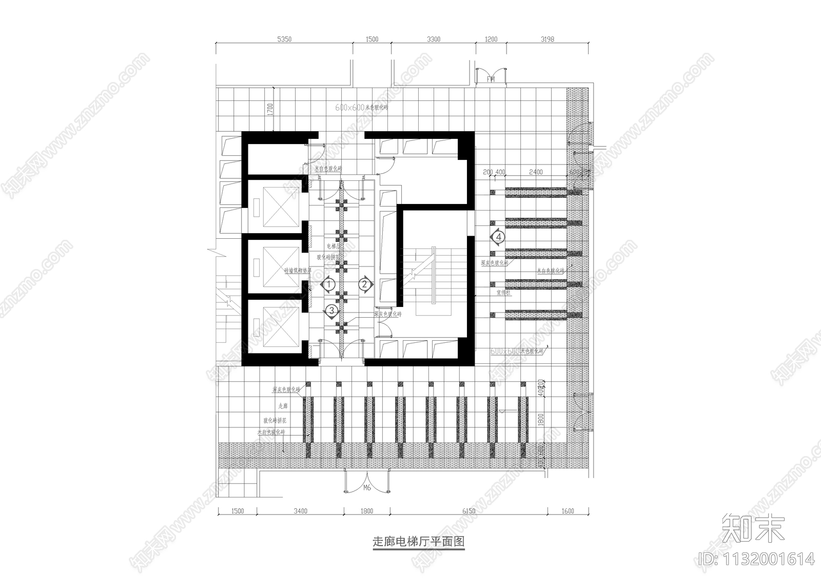 电梯厅装修详图cad施工图下载【ID:1132001614】