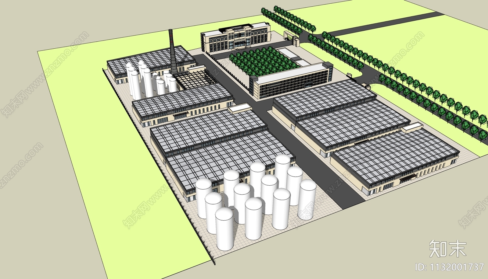 工厂厂房SU模型下载【ID:1132001737】