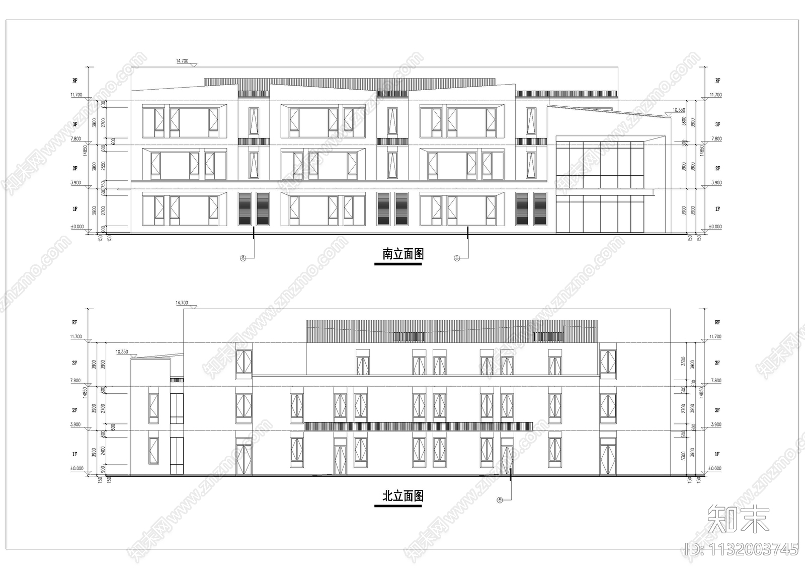 九班幼儿园建筑cad施工图下载【ID:1132003745】