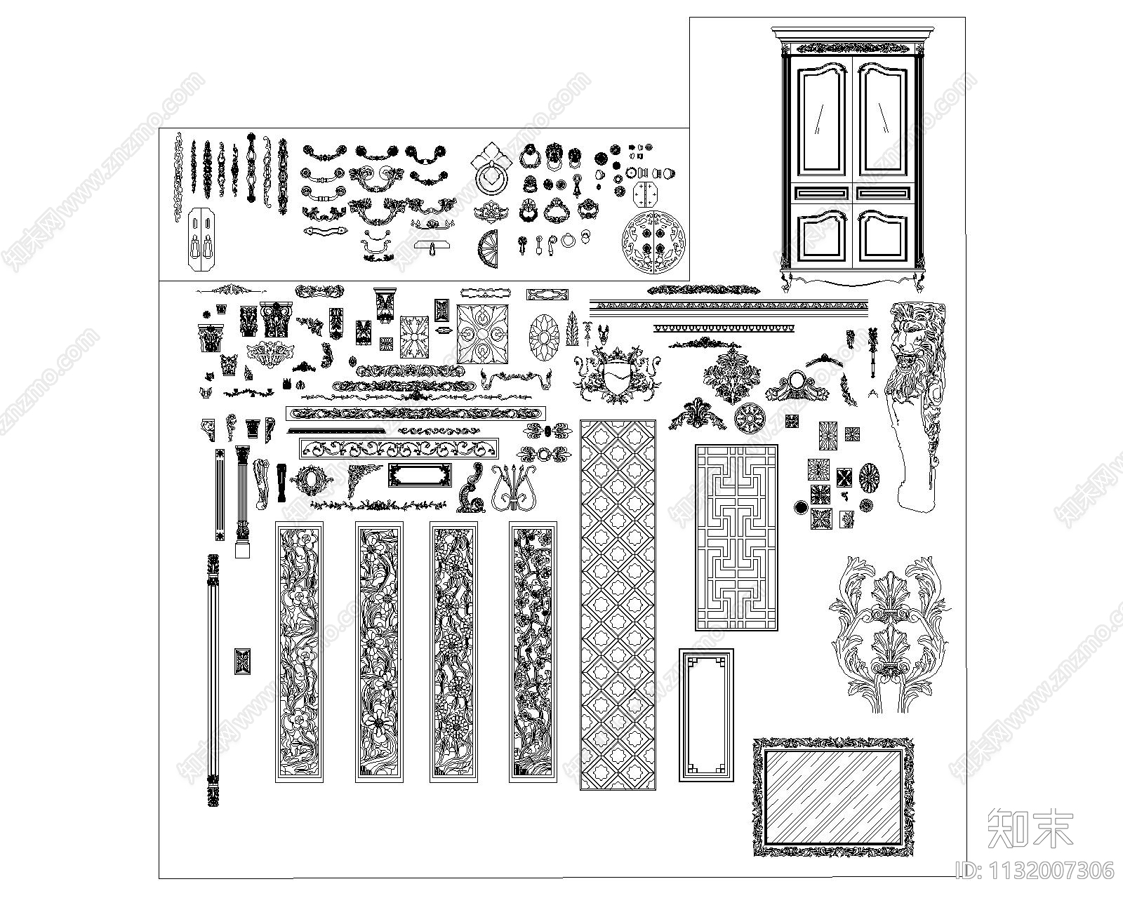 木作雕花拉手施工图下载【ID:1132007306】