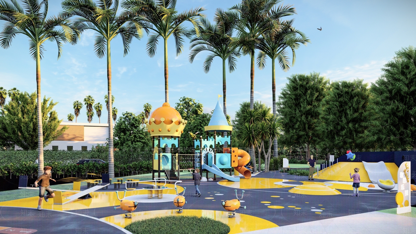 现代城堡主题儿童游乐区SU模型下载【ID:1132009208】