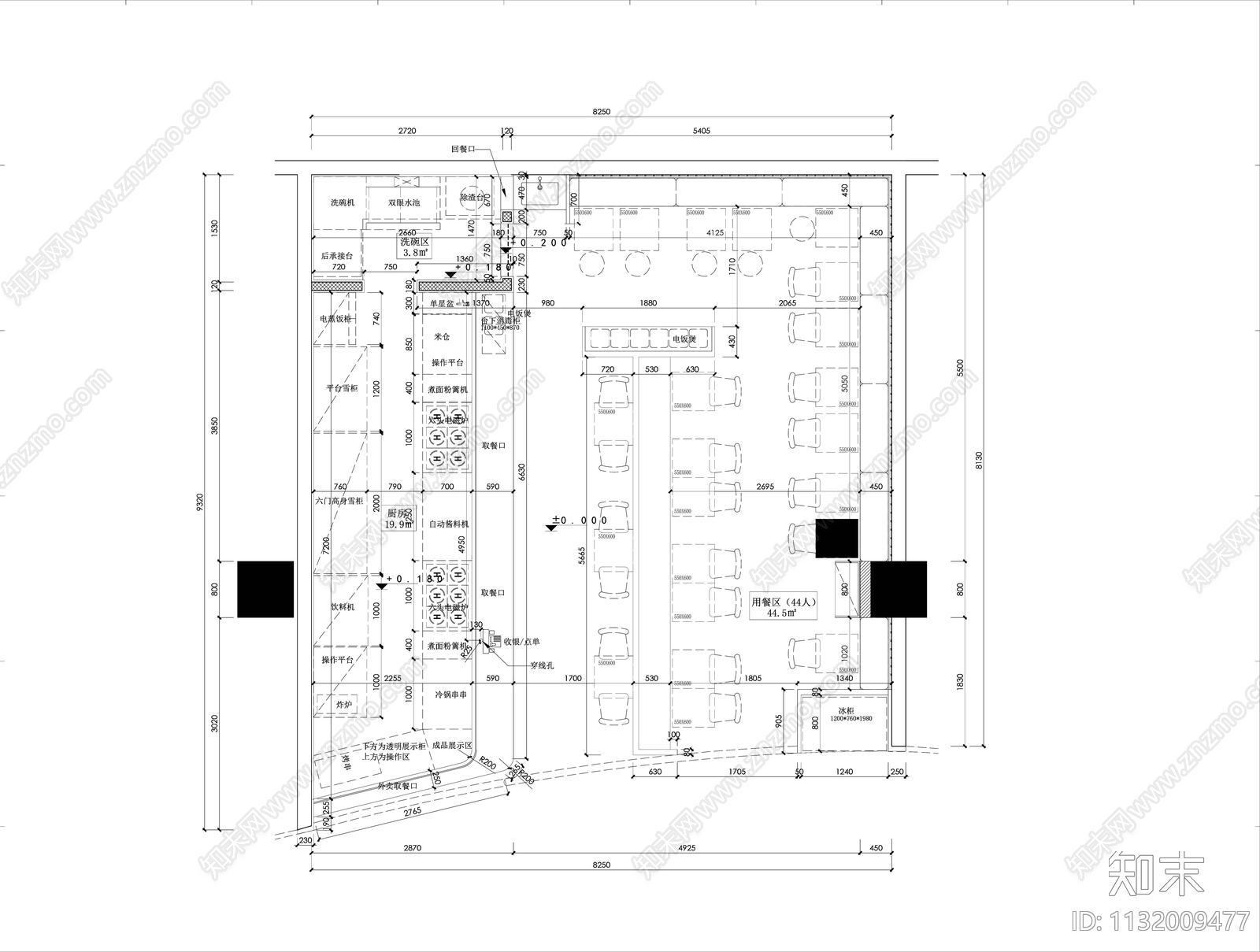 小吃店室内cad施工图下载【ID:1132009477】