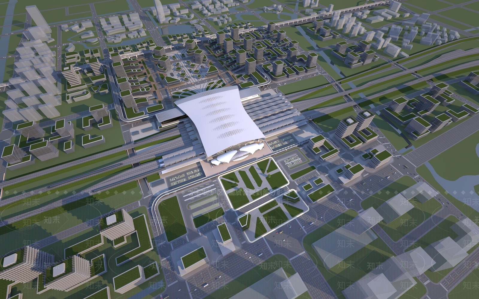 现代高铁站鸟瞰规划3D模型下载【ID:1132012217】