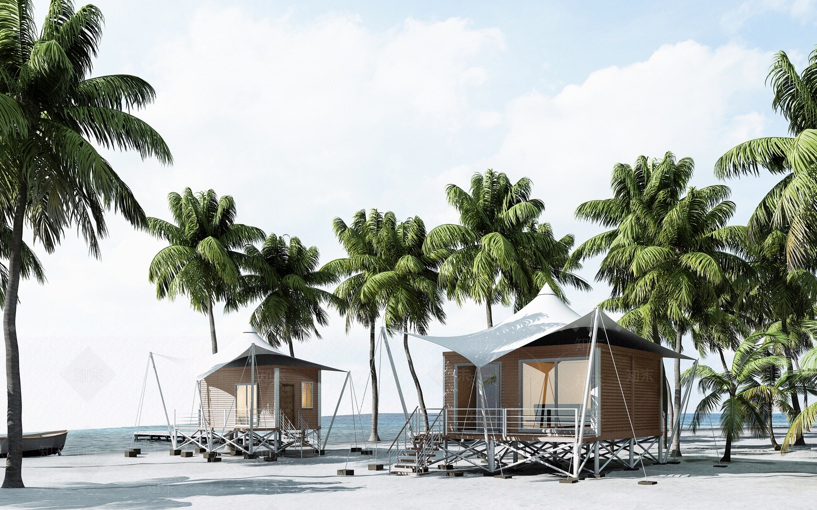 现代海边沙滩集装箱房SU模型下载【ID:1132013718】