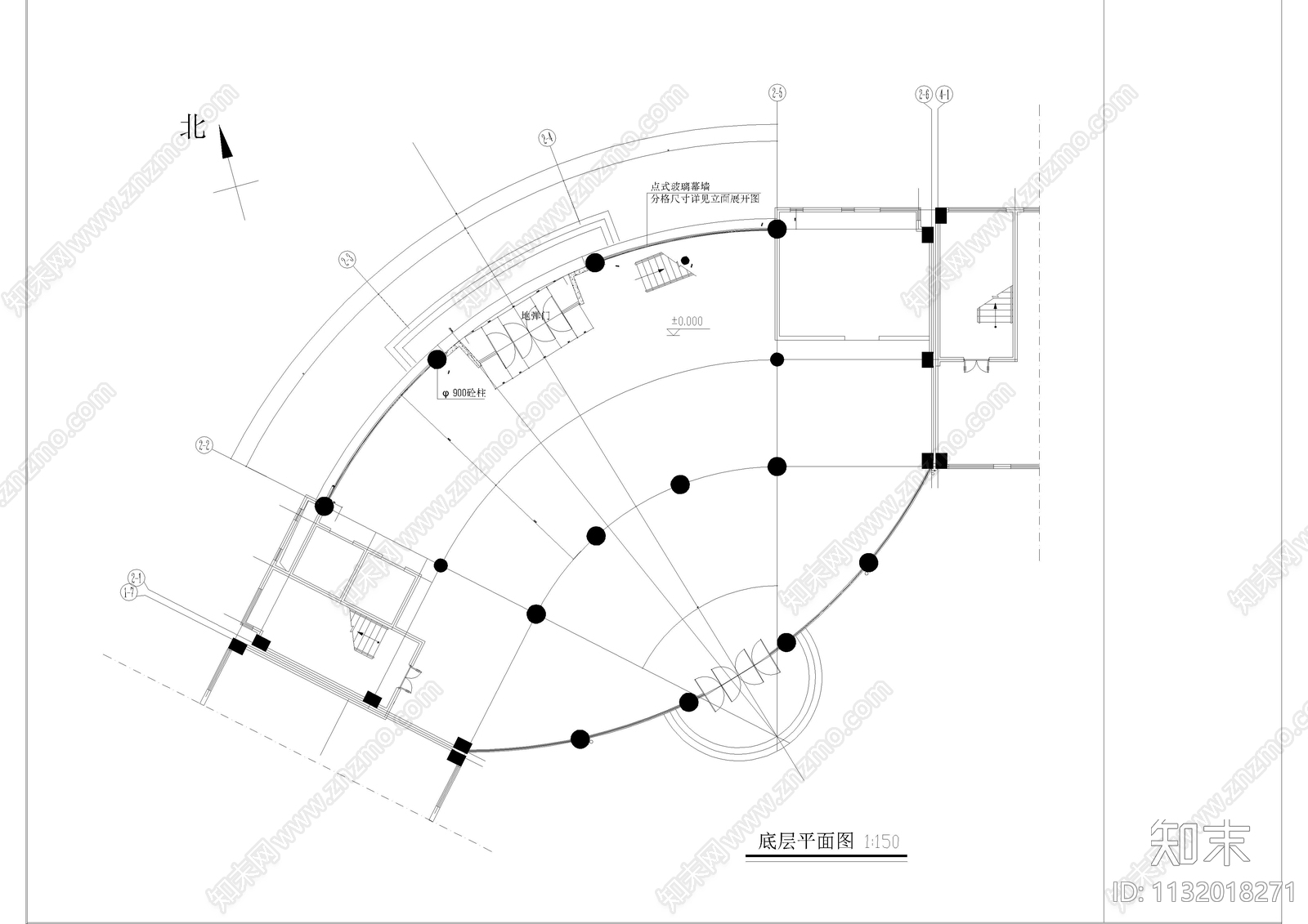 建筑点式玻璃幕墙详图cad施工图下载【ID:1132018271】