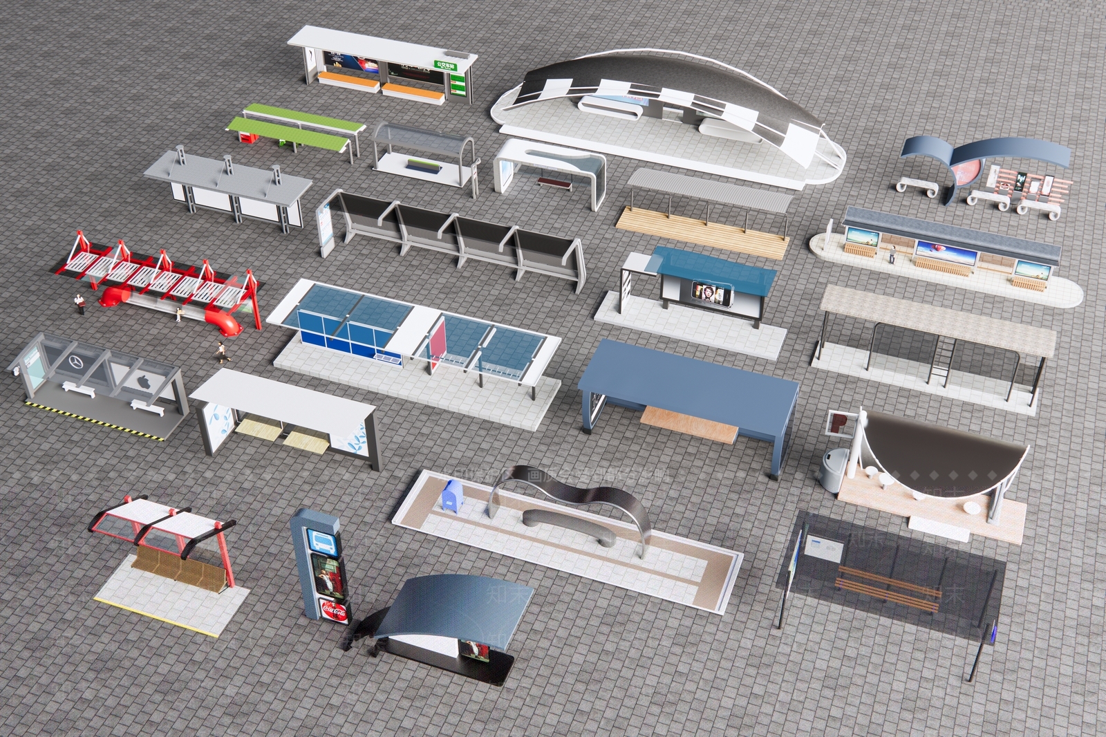 现代公交车站SU模型下载【ID:1132024380】