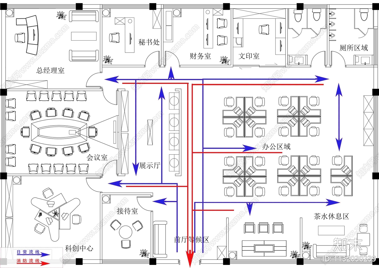 中式办公空间效果图cad施工图下载【ID:1132030239】