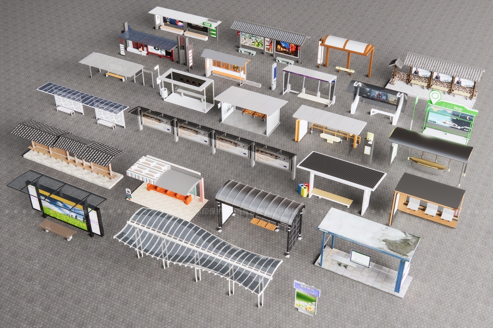 现代公交车站SU模型下载【ID:1132035393】