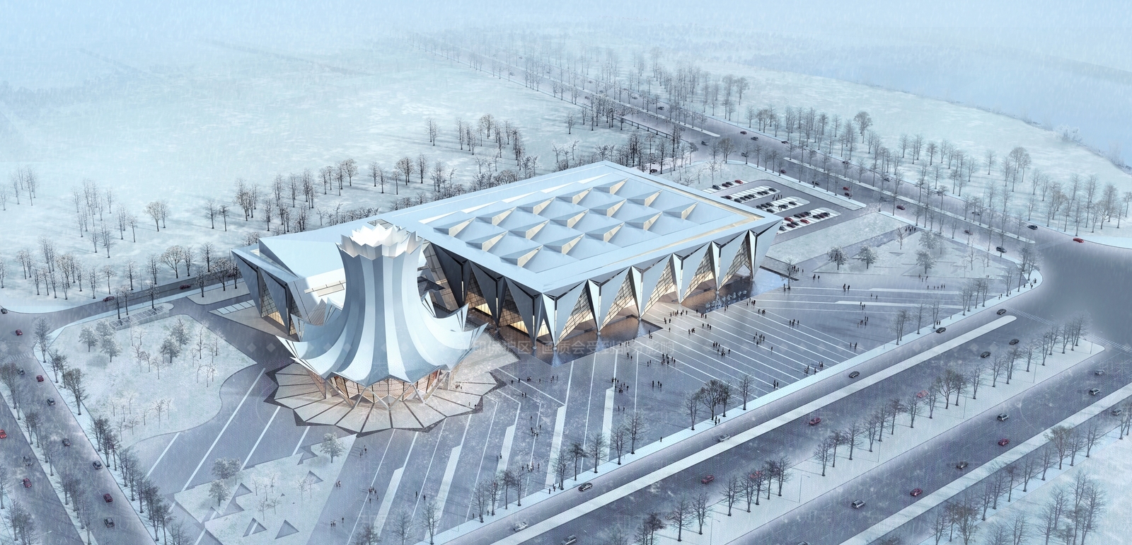 现代展览馆建筑SU模型下载【ID:1132039405】
