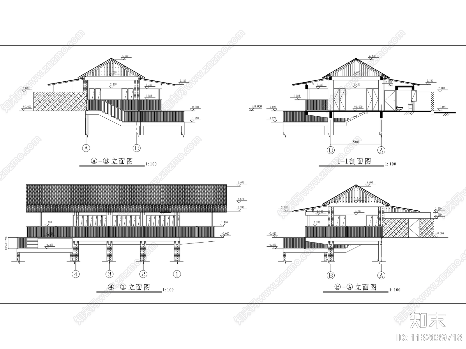 渡假村茶室全套cad施工图下载【ID:1132039718】