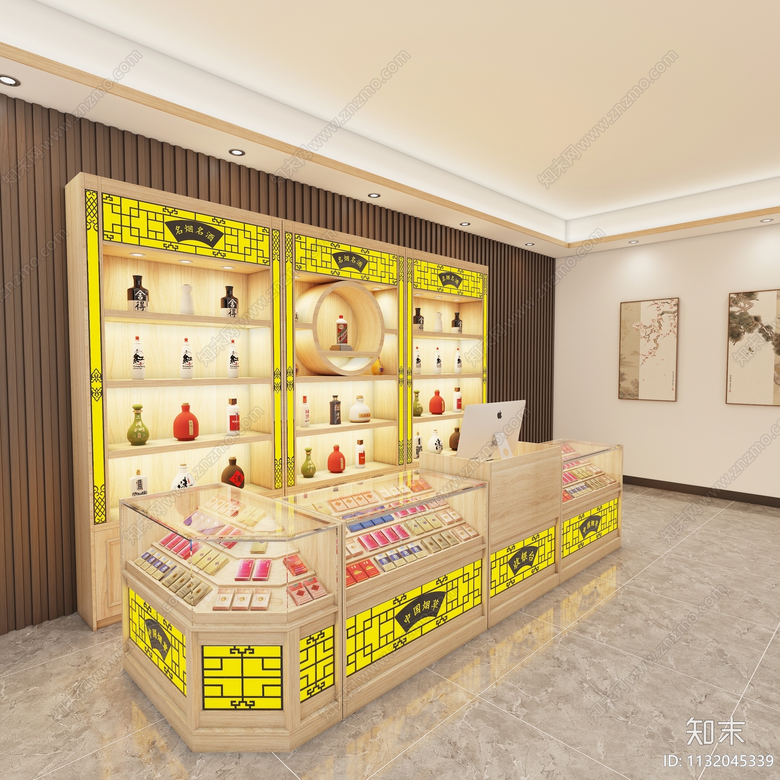 新中式烟酒展示柜3D模型下载【ID:1132045339】