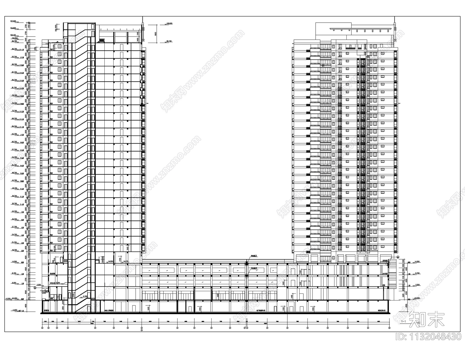 高层商住楼建筑cad施工图下载【ID:1132048430】