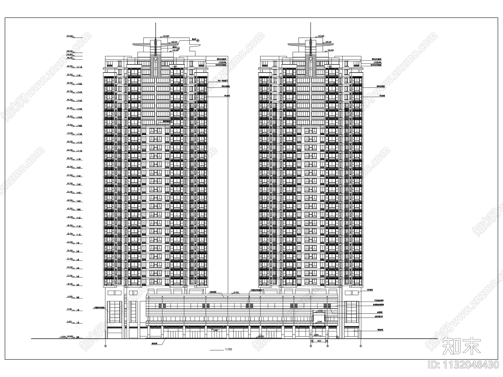 高层商住楼建筑cad施工图下载【ID:1132048430】