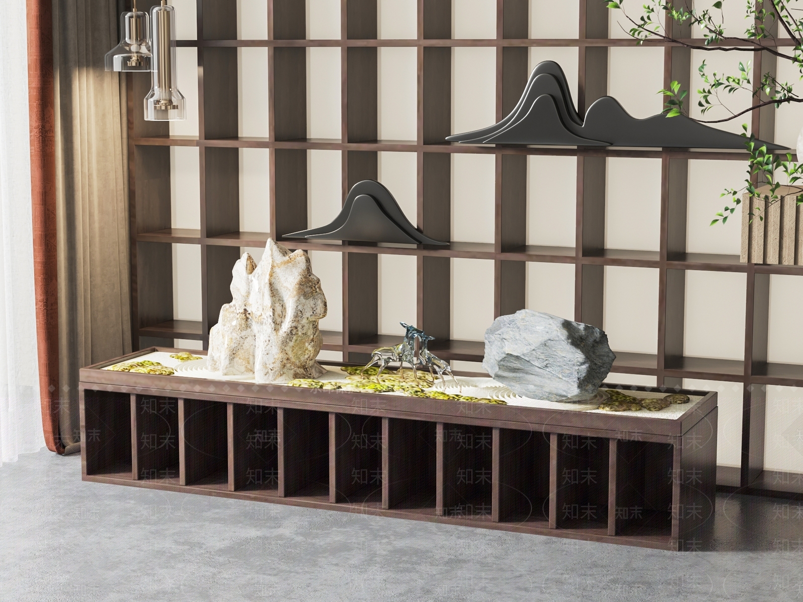 新中式石头假山摆件3D模型下载【ID:1132057261】