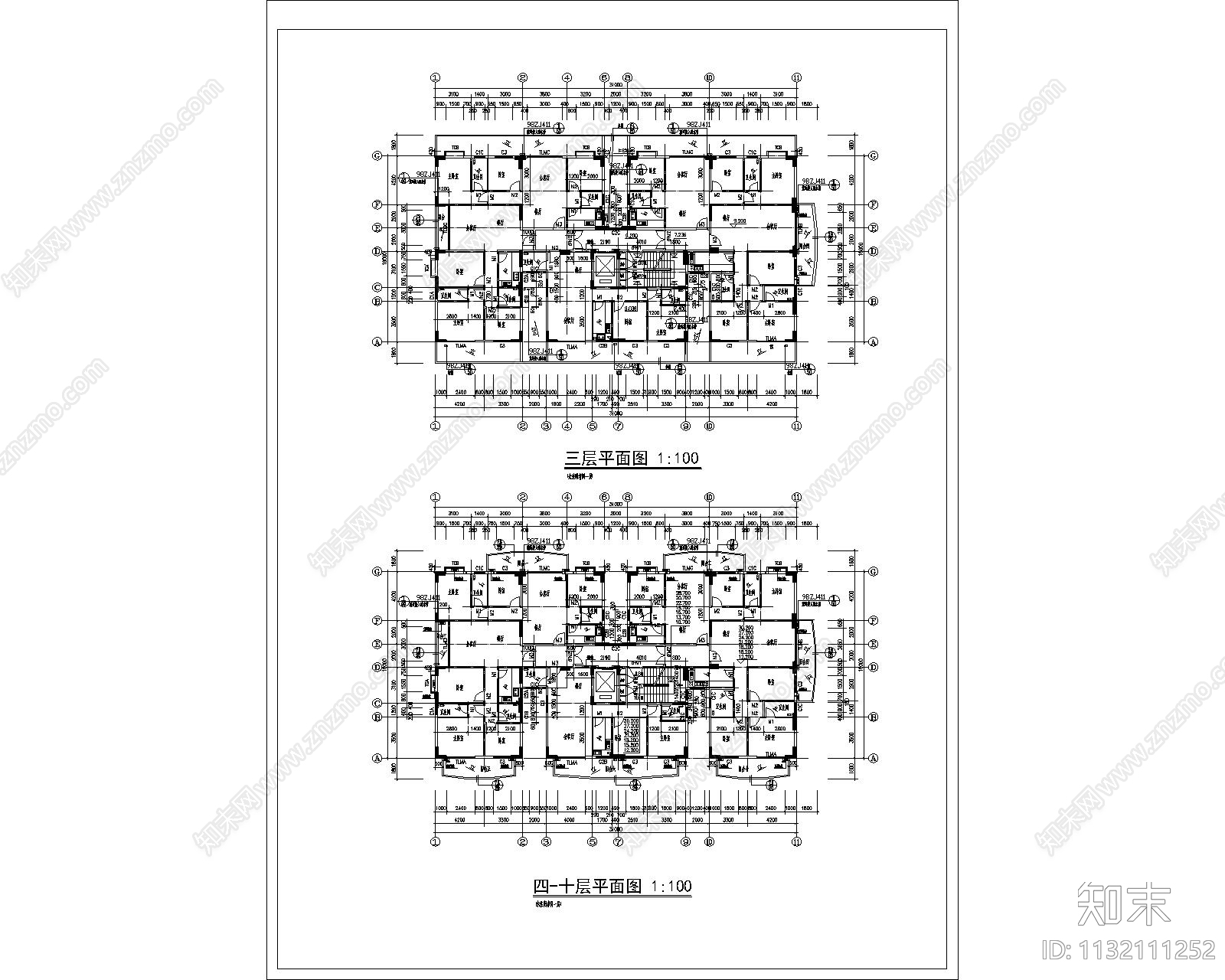 多层住宅建筑cad施工图下载【ID:1132111252】