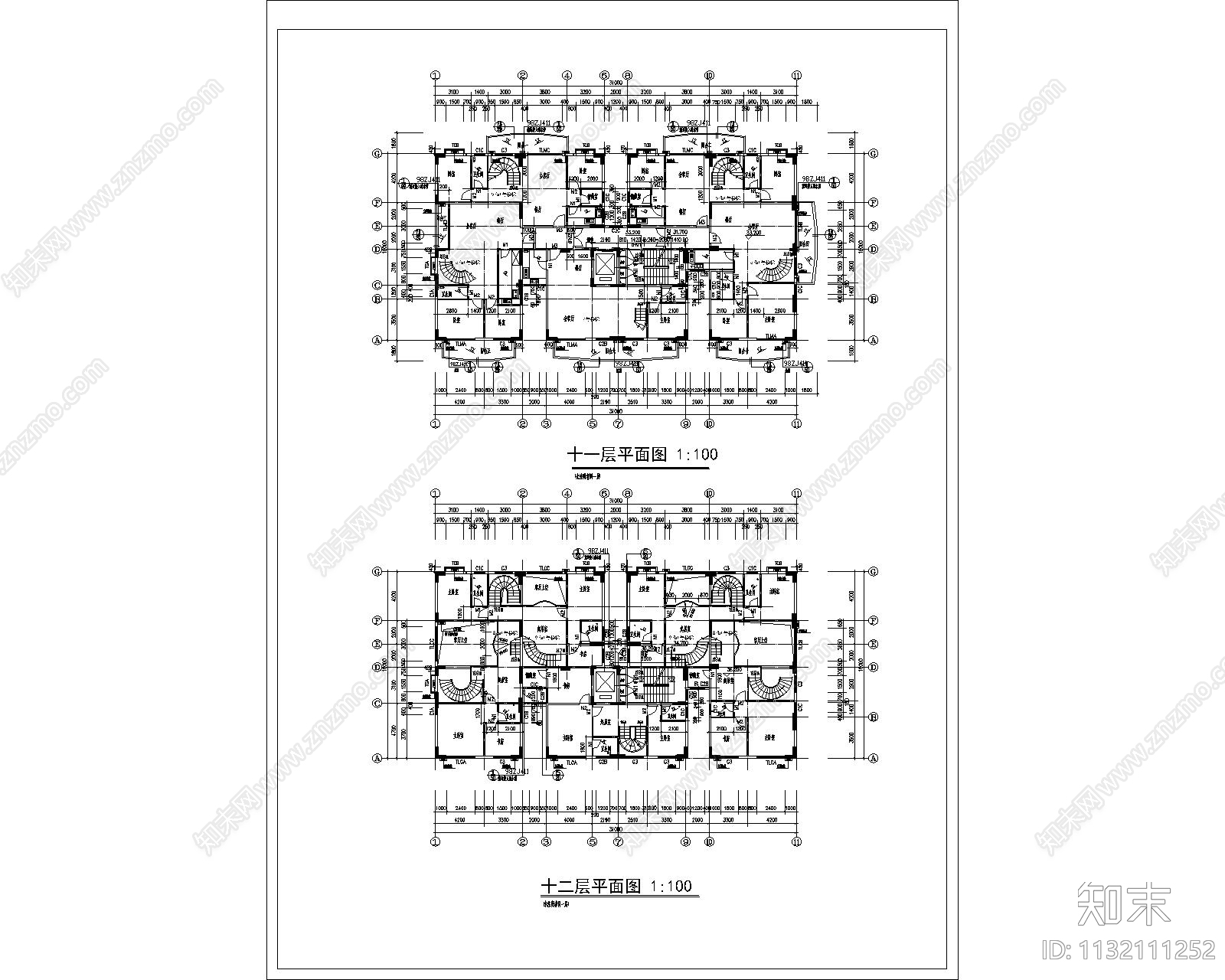 多层住宅建筑cad施工图下载【ID:1132111252】