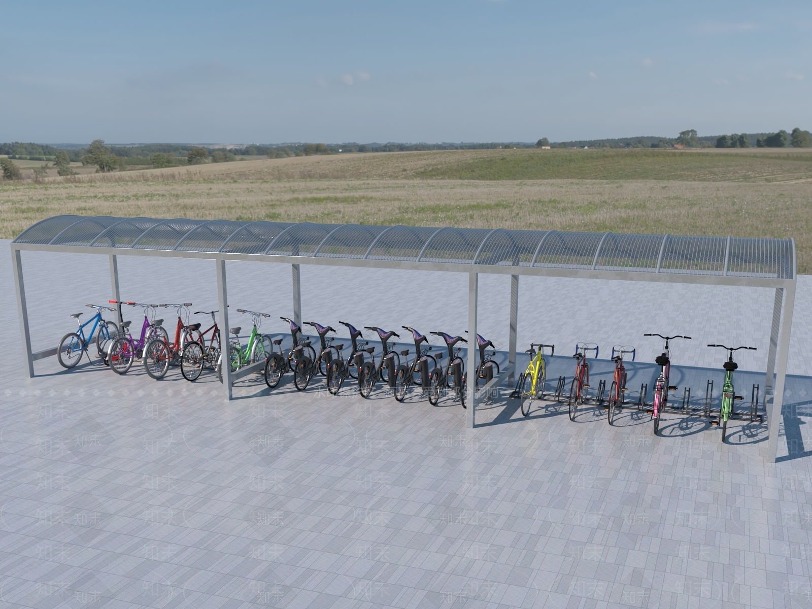 现代自行车棚3D模型下载【ID:1132063666】