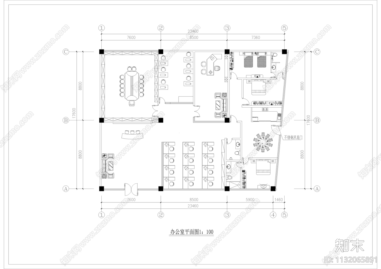 办公室精装修cad施工图下载【ID:1132065891】