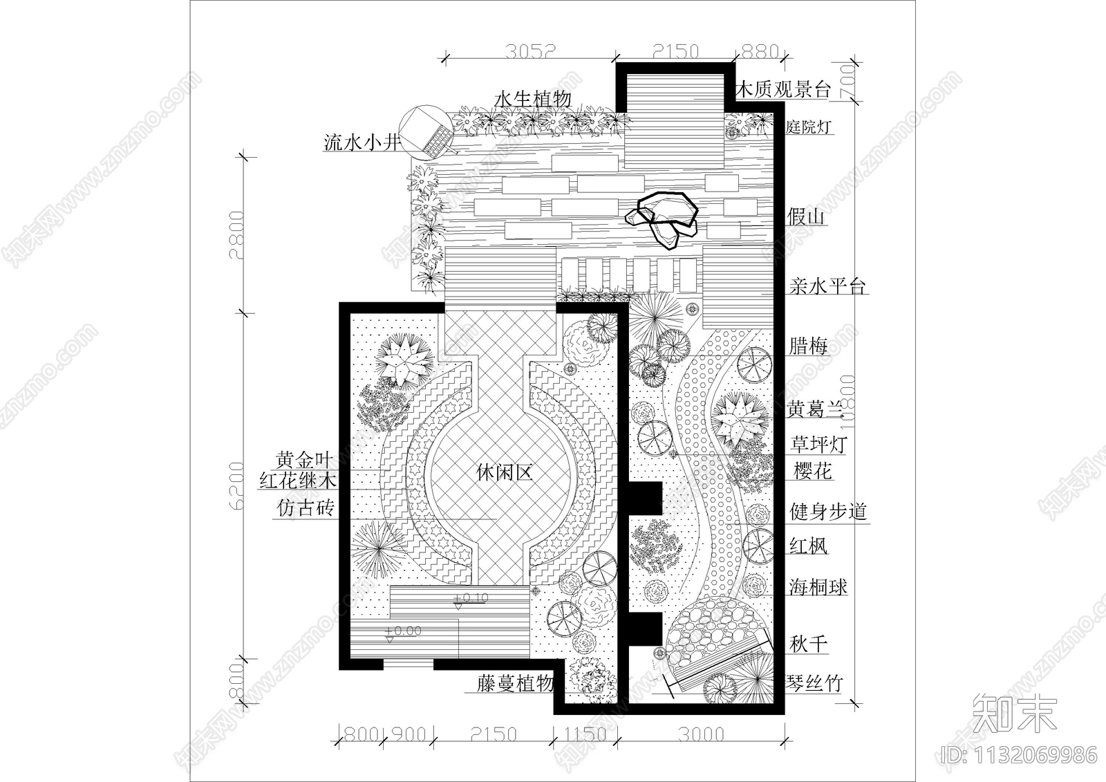 花园绿化平面图cad施工图下载【ID:1132069986】