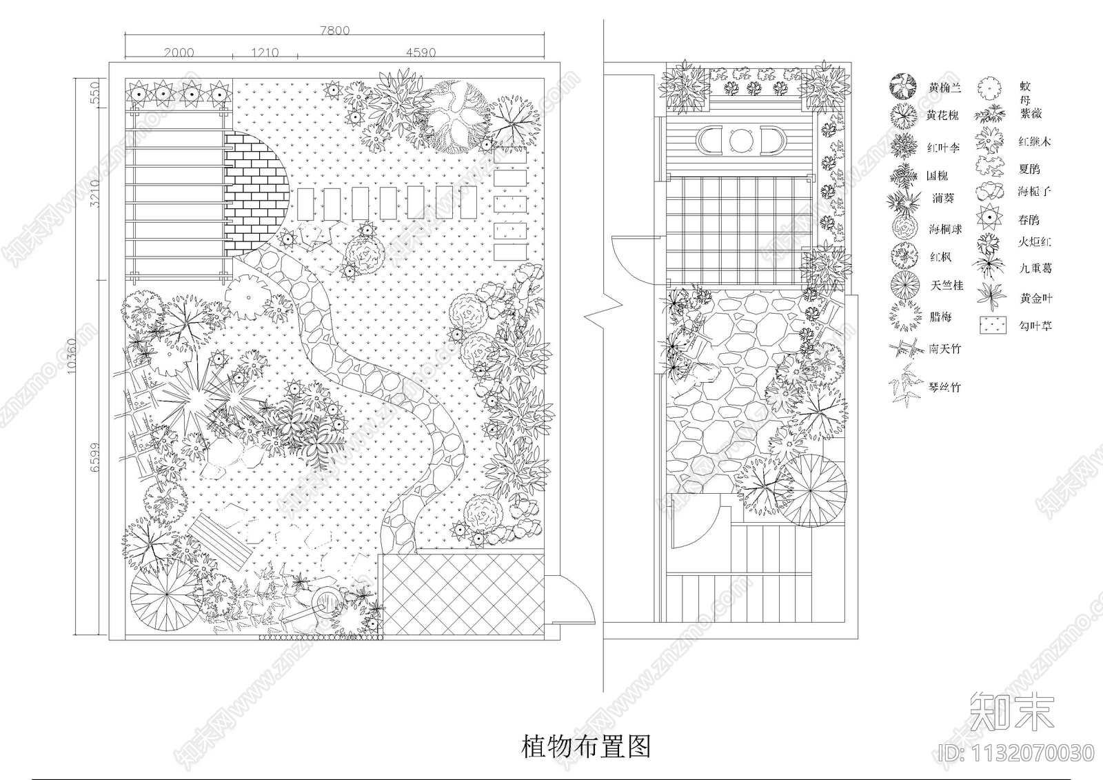 花园庭院景观平面图cad施工图下载【ID:1132070030】