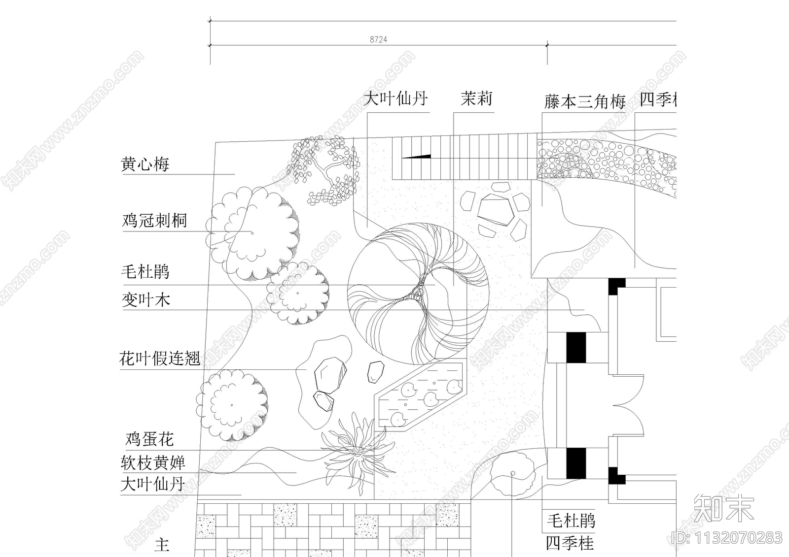 泉州别墅庭院绿化平面图cad施工图下载【ID:1132070283】