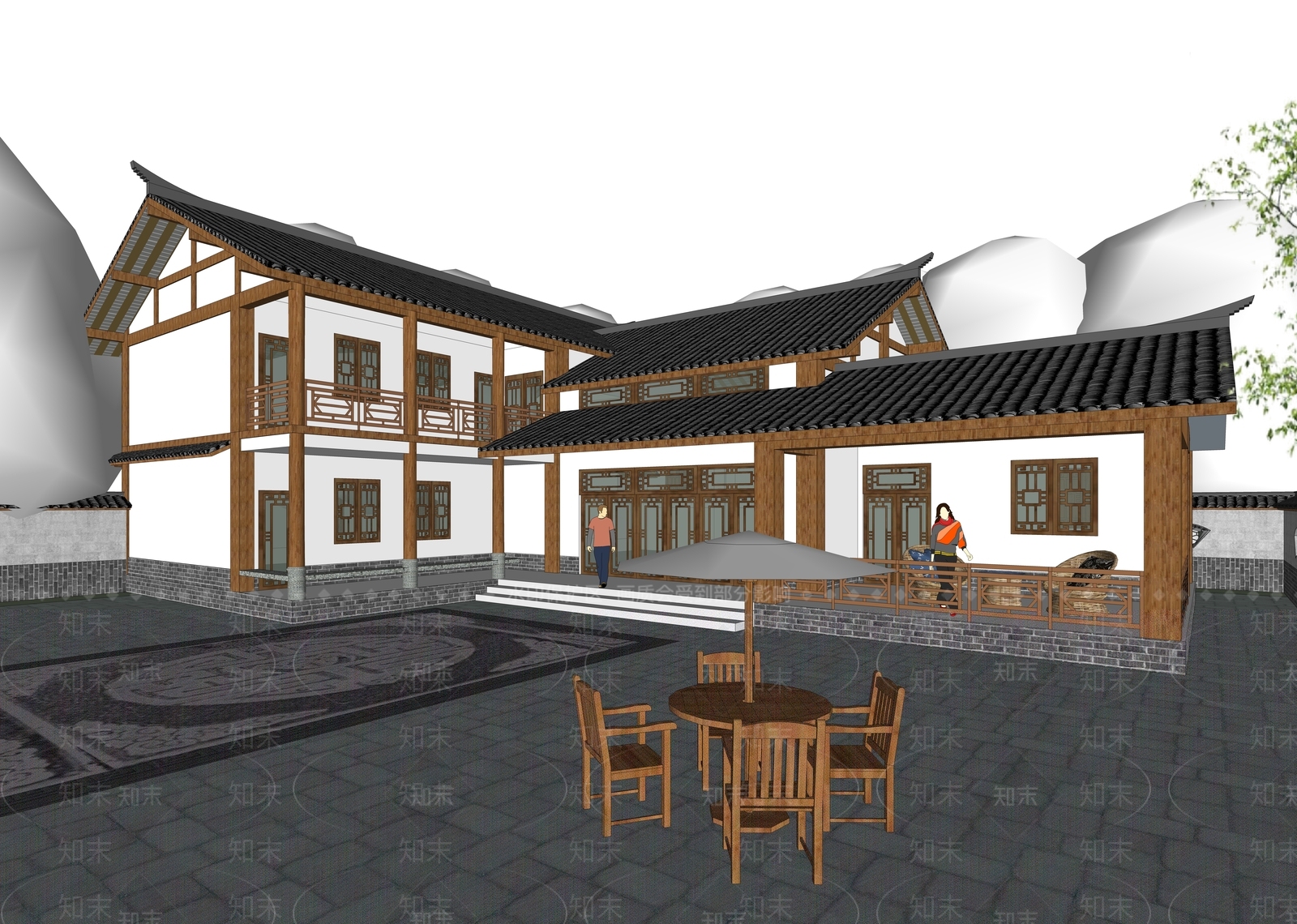 中式乡村民房SU模型下载【ID:1132073128】_知末su模型网