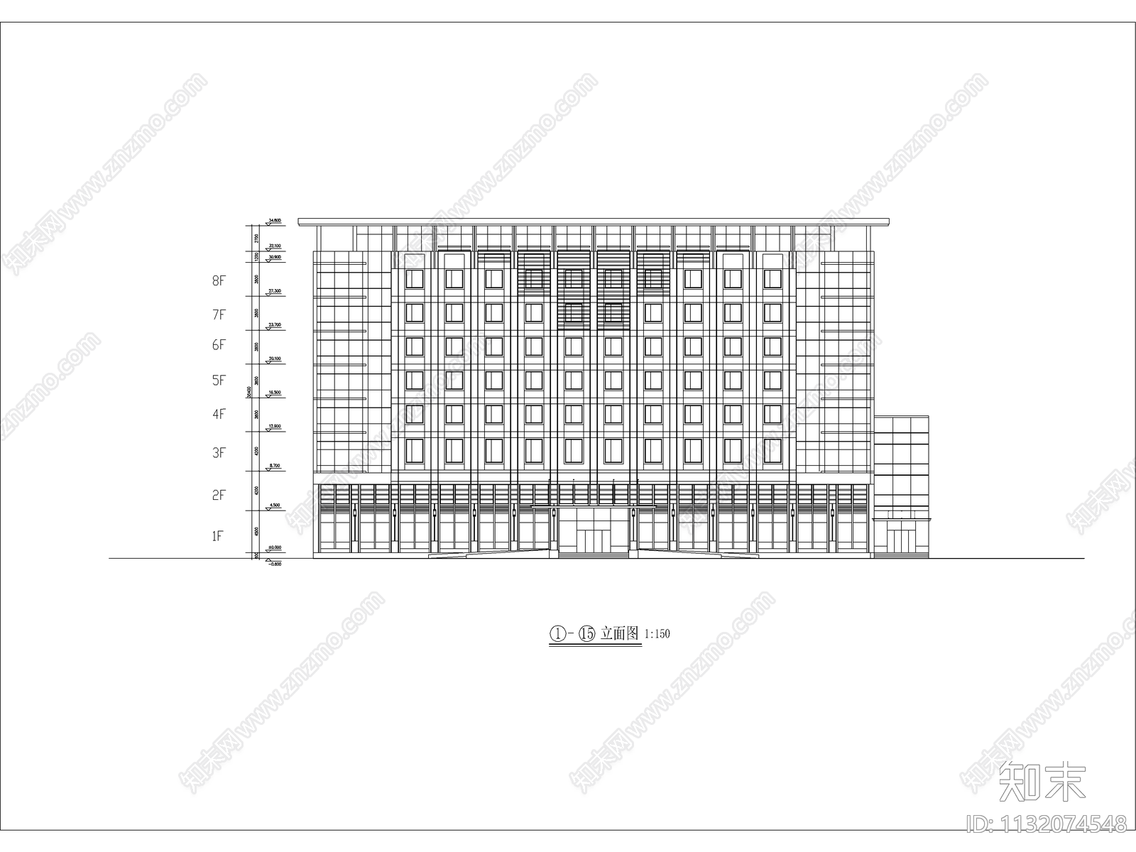 酒店建筑cad施工图下载【ID:1132074548】