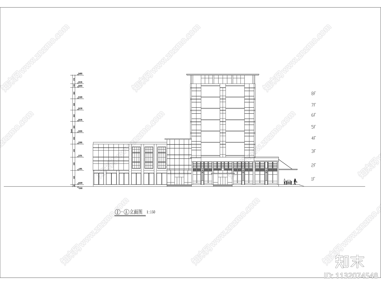 酒店建筑cad施工图下载【ID:1132074548】