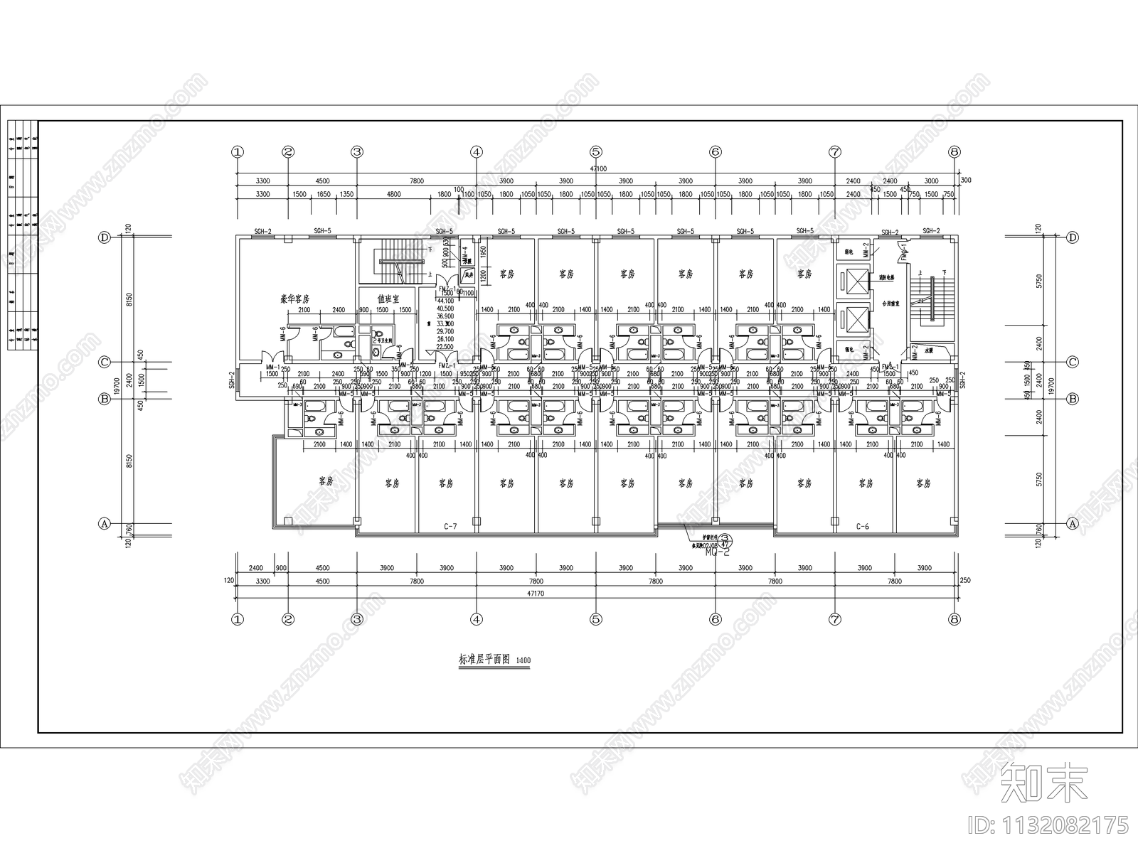 十四层宾馆建筑cad施工图下载【ID:1132082175】