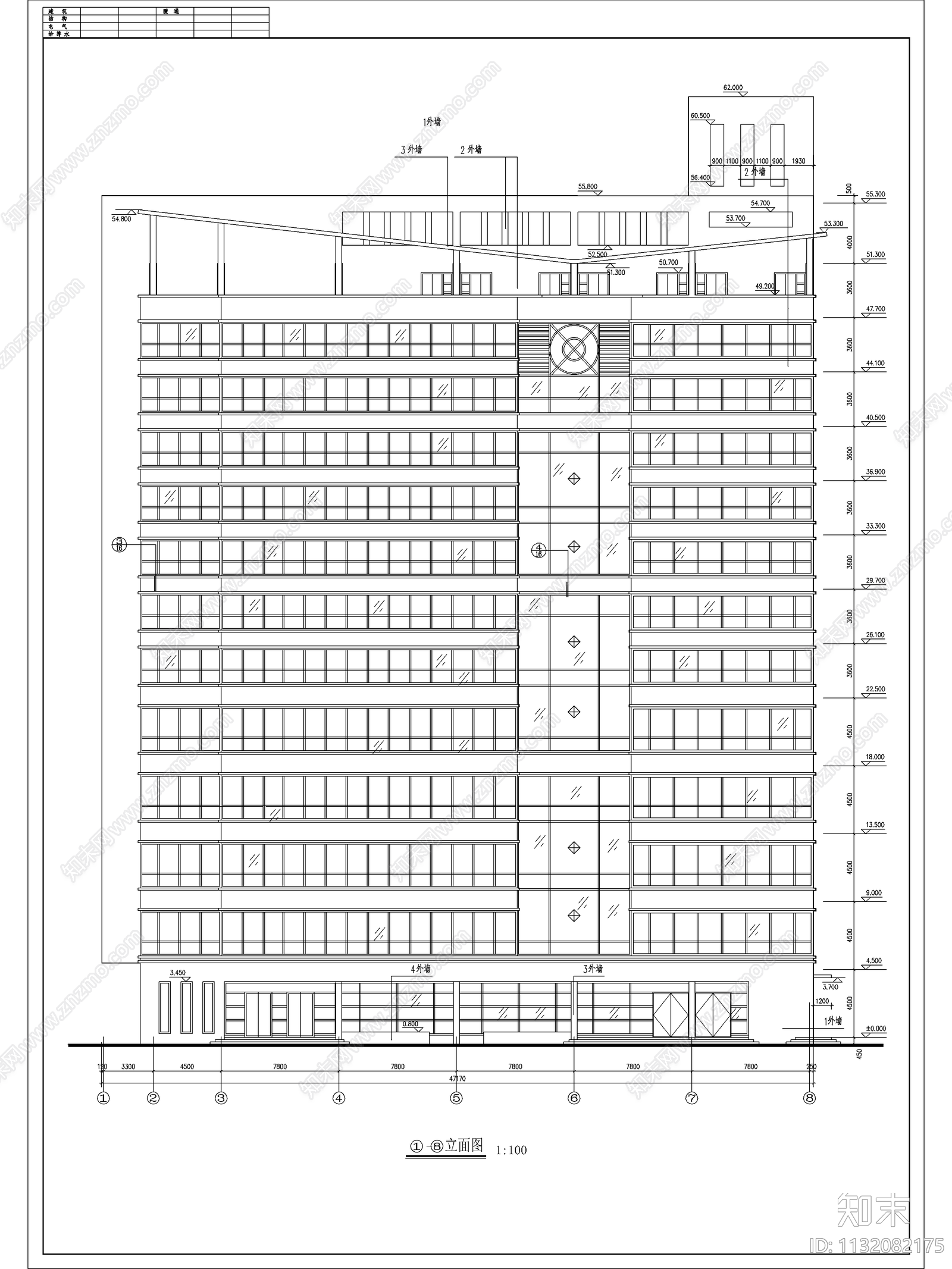 十四层宾馆建筑cad施工图下载【ID:1132082175】