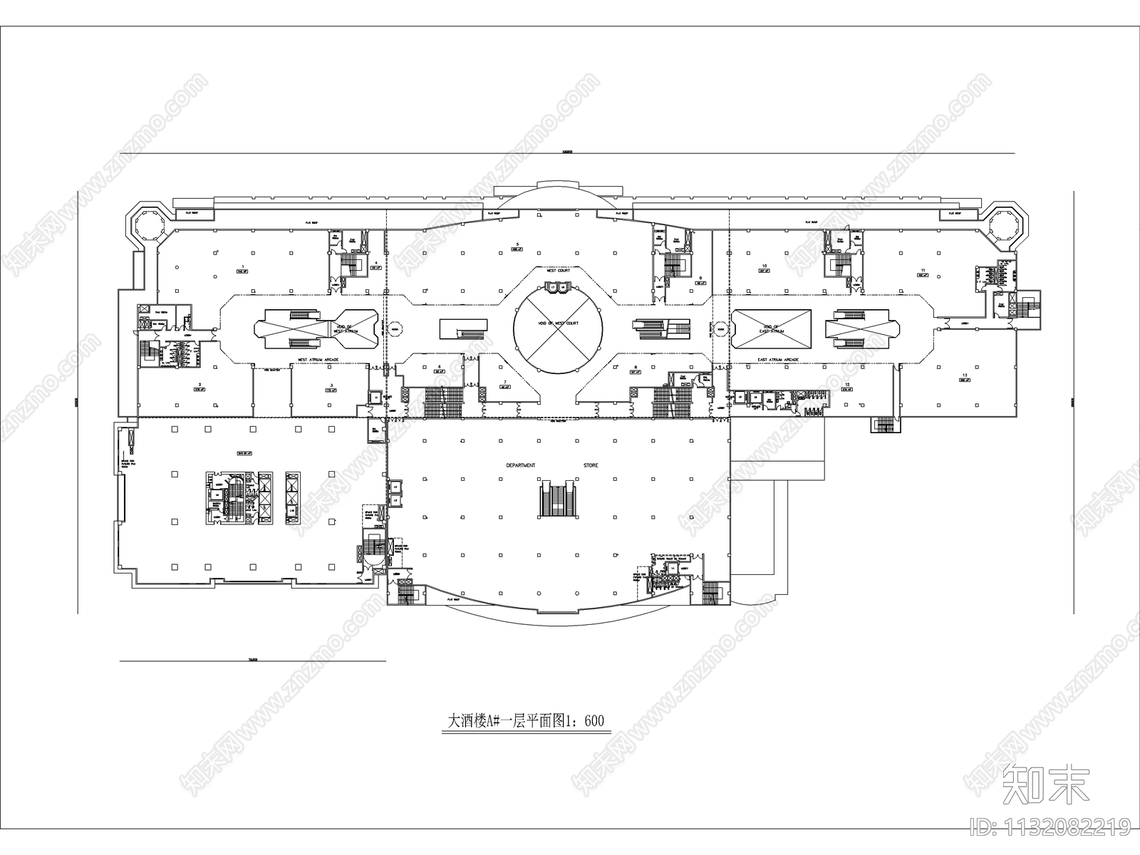 酒楼建筑cad施工图下载【ID:1132082219】