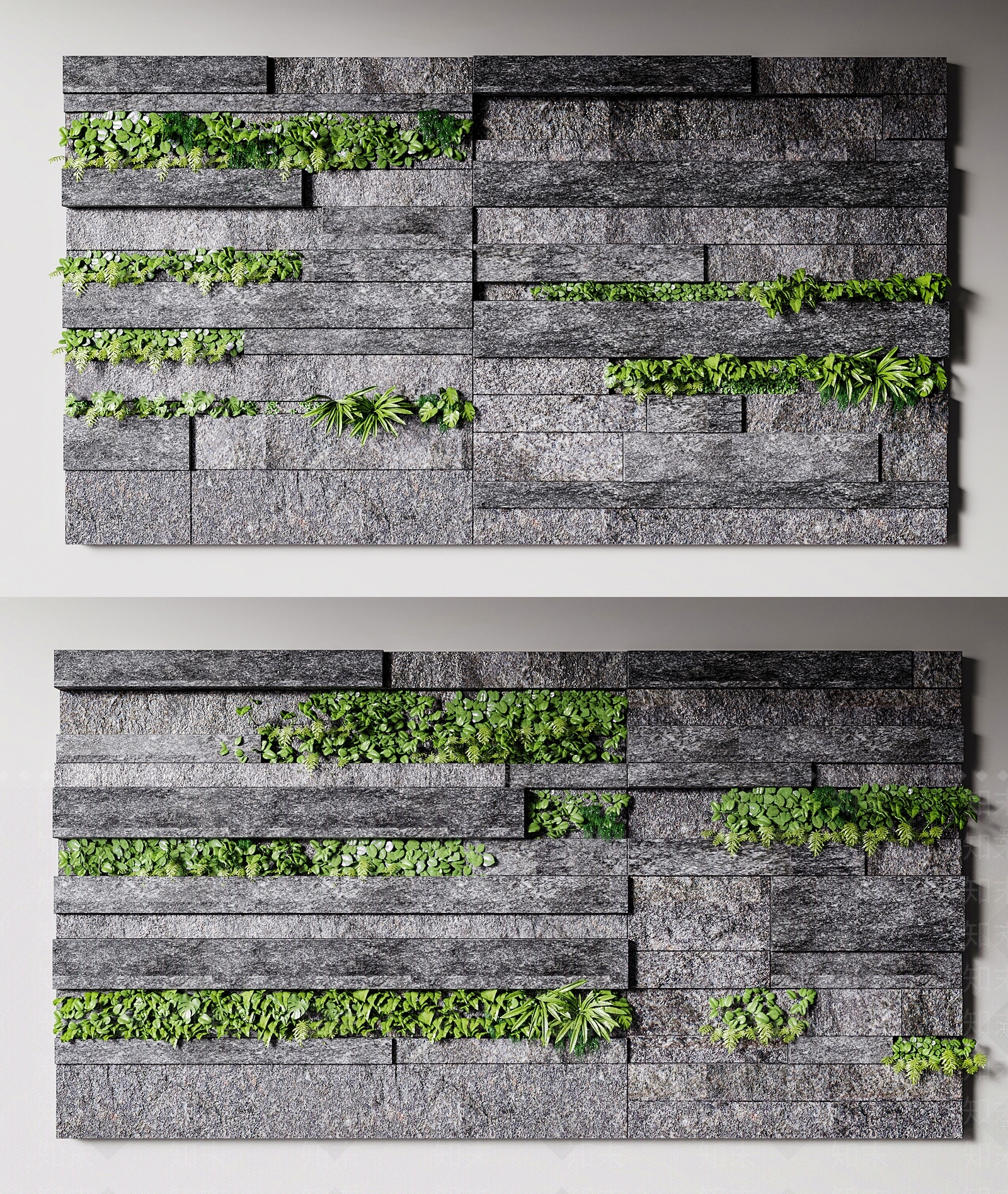 毛石绿植背景墙3D模型下载【ID:1132099664】