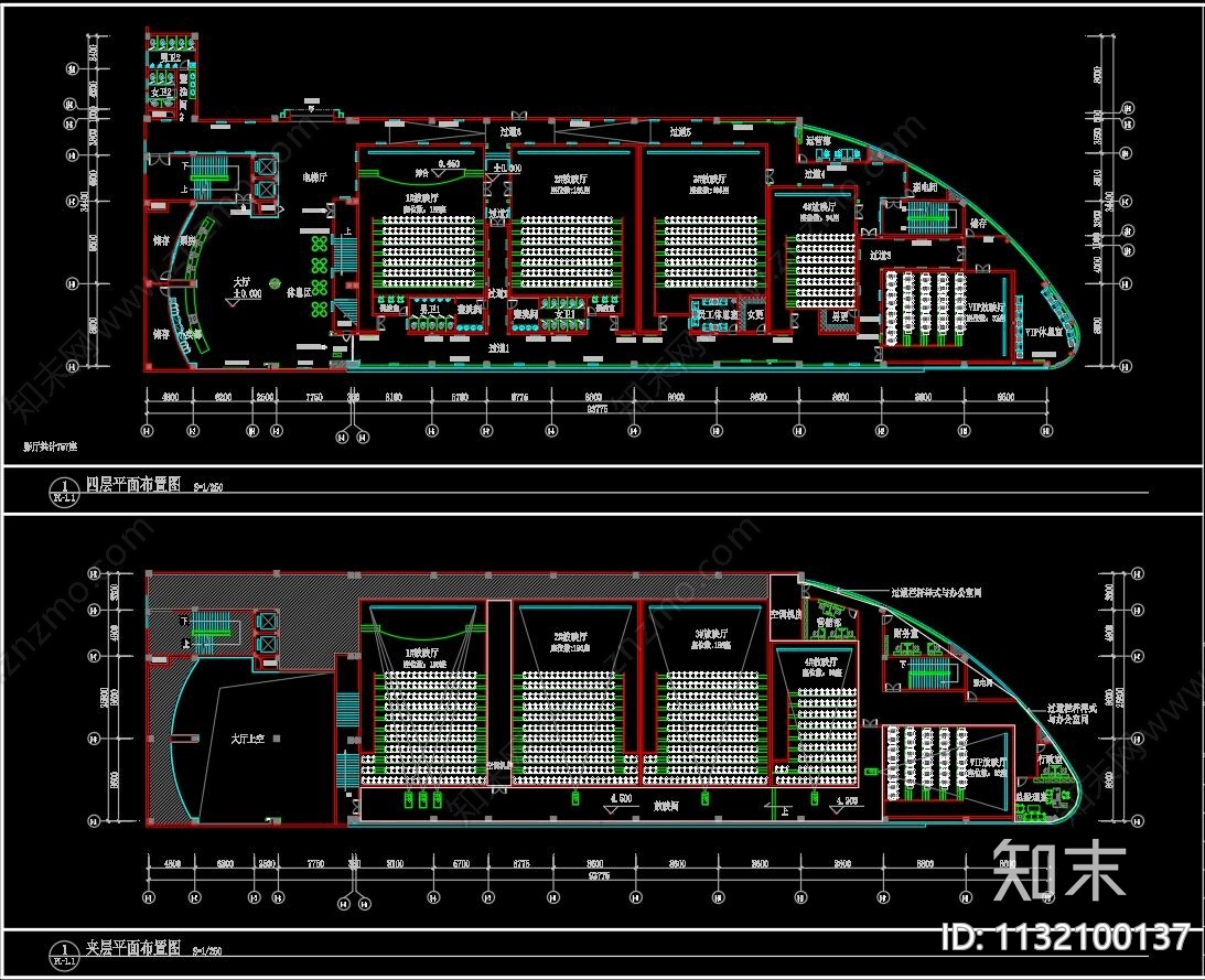 电影院平面布置图cad施工图下载【ID:1132100137】