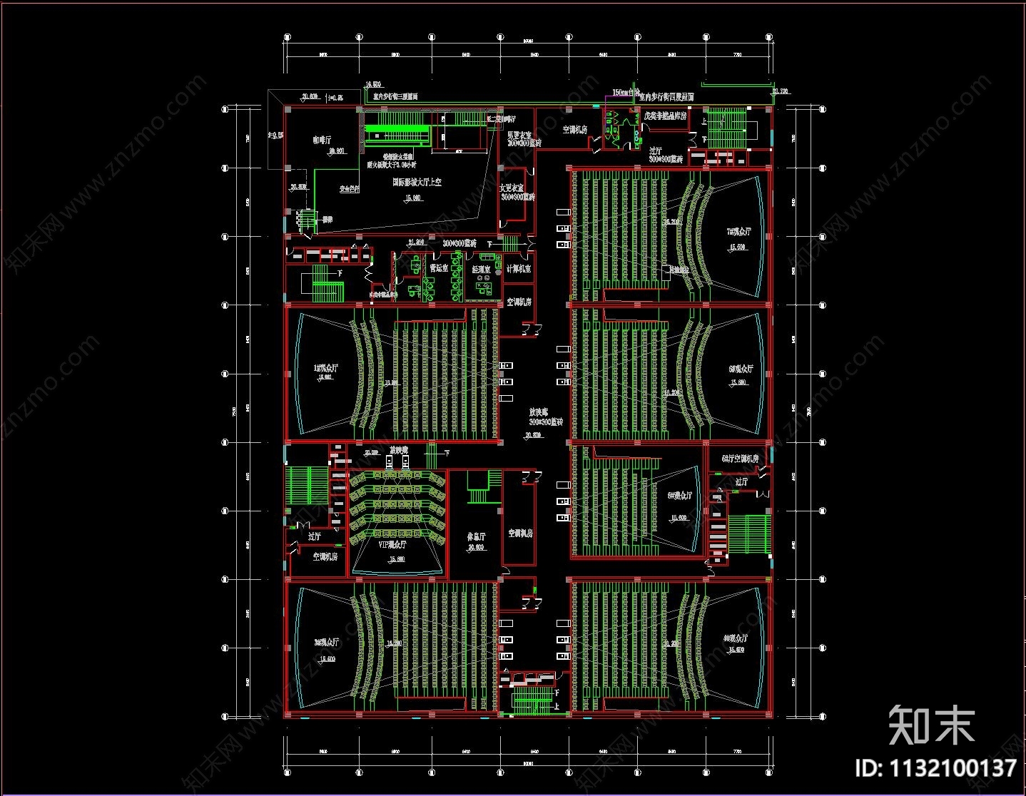 电影院平面布置图cad施工图下载【ID:1132100137】