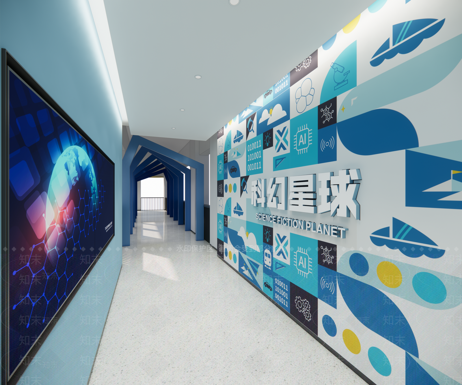 现代学校走廊SU模型下载【ID:1132102453】