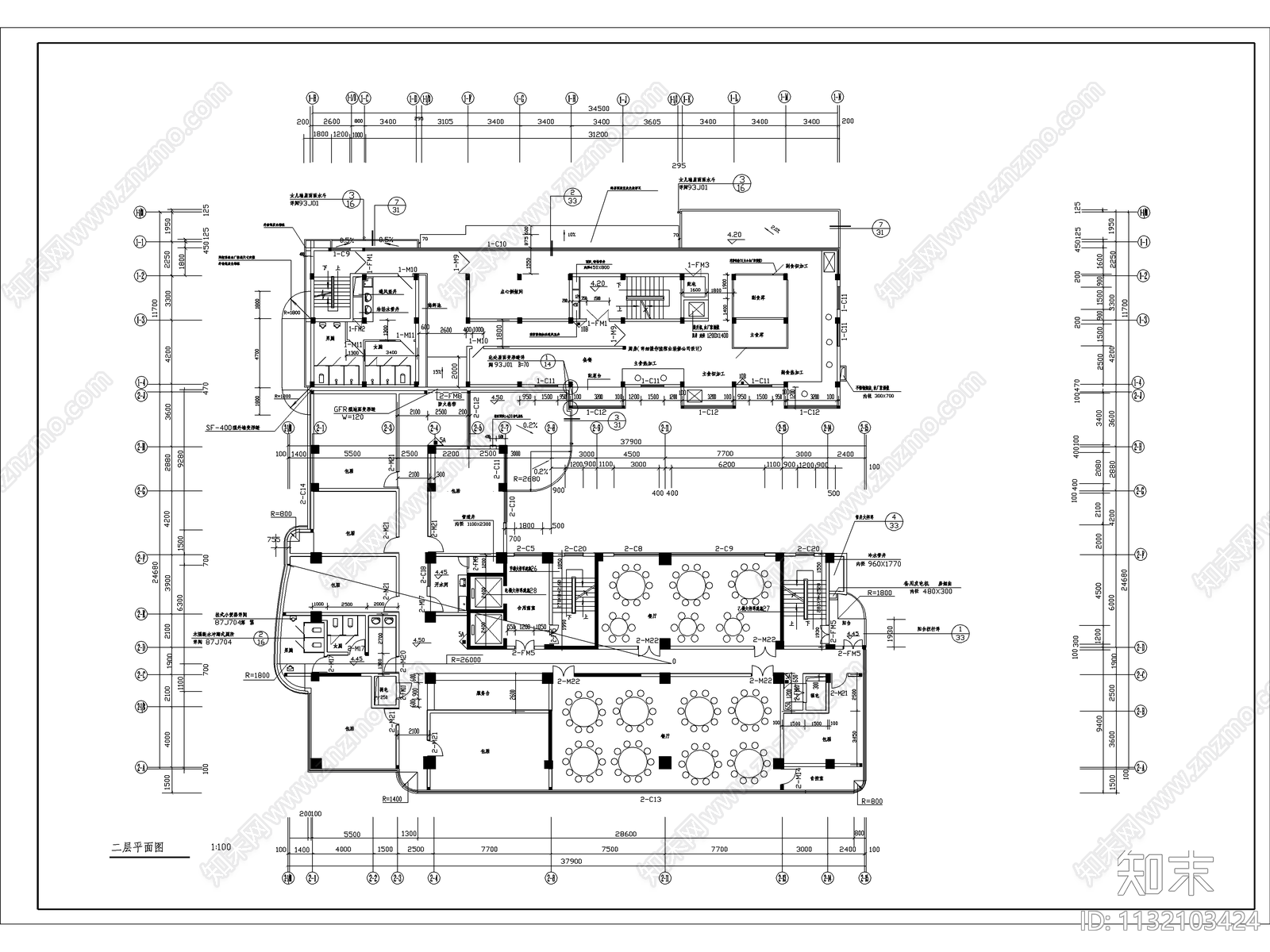 民航宾馆建施全套cad施工图下载【ID:1132103424】