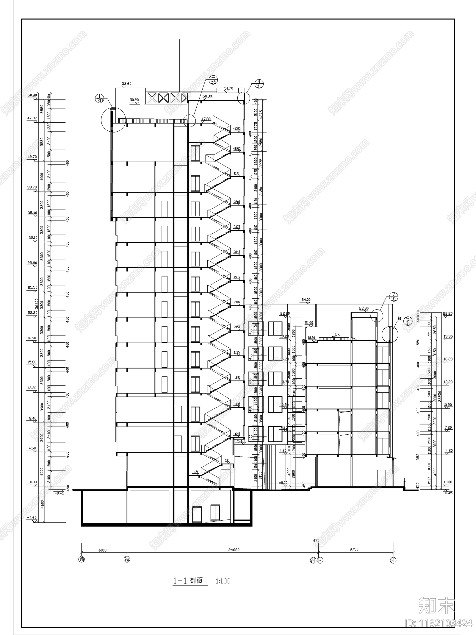 民航宾馆建施全套cad施工图下载【ID:1132103424】