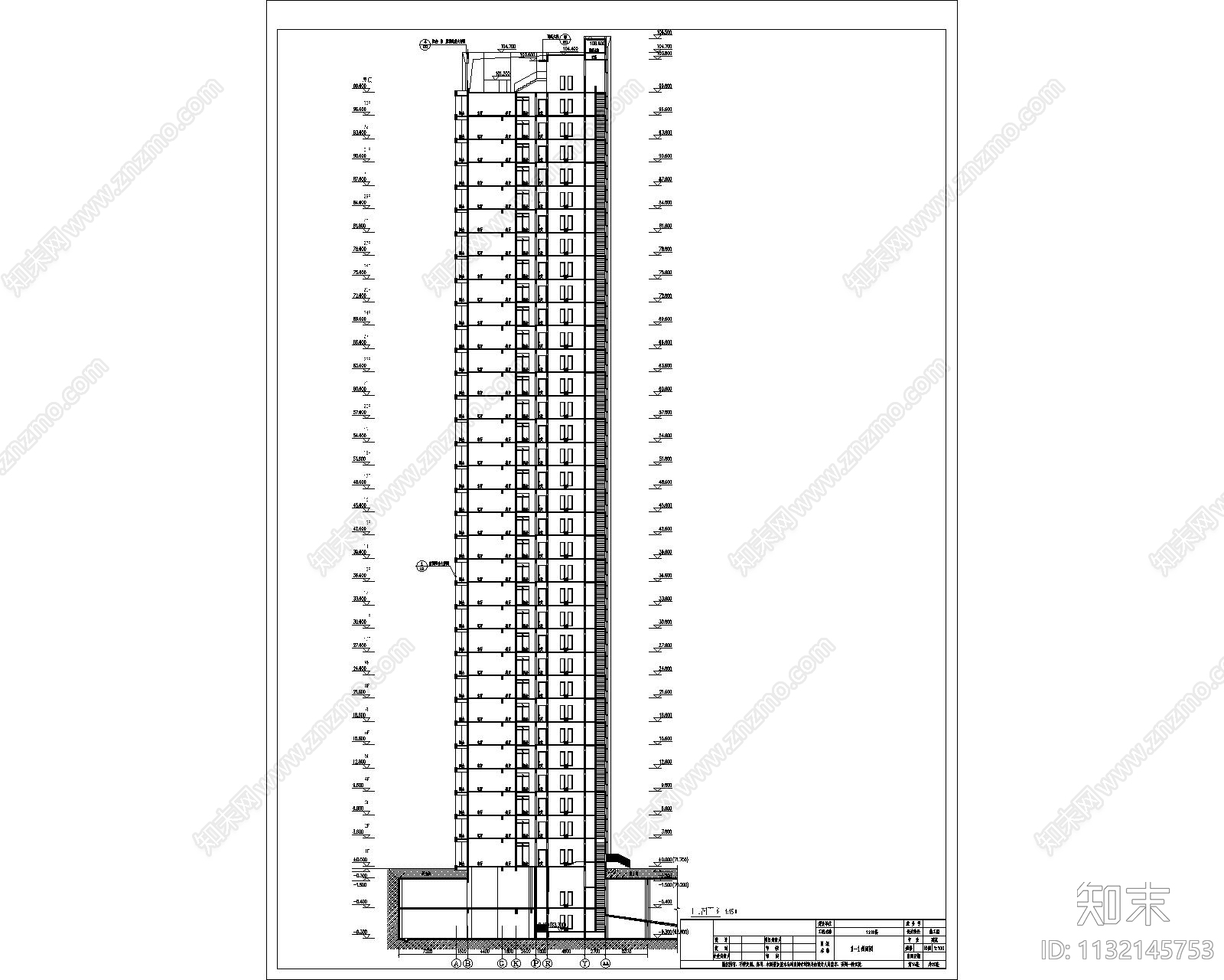 高层结构建筑cad施工图下载【ID:1132145753】