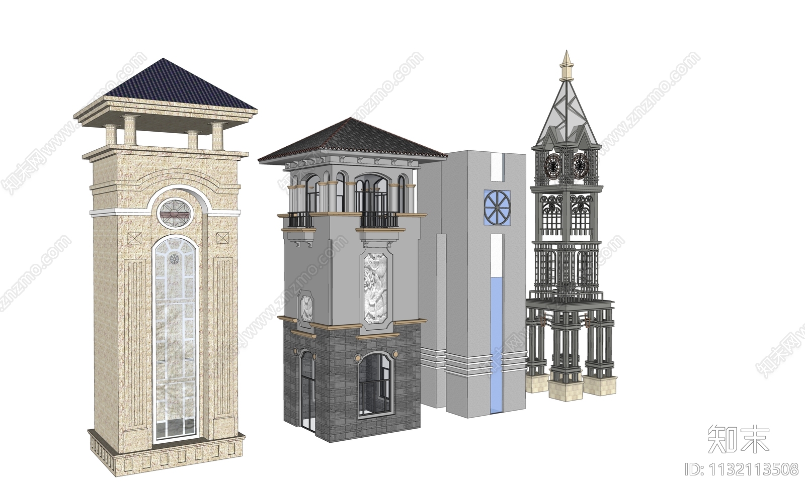 欧式钟楼SU模型下载【ID:1132113508】