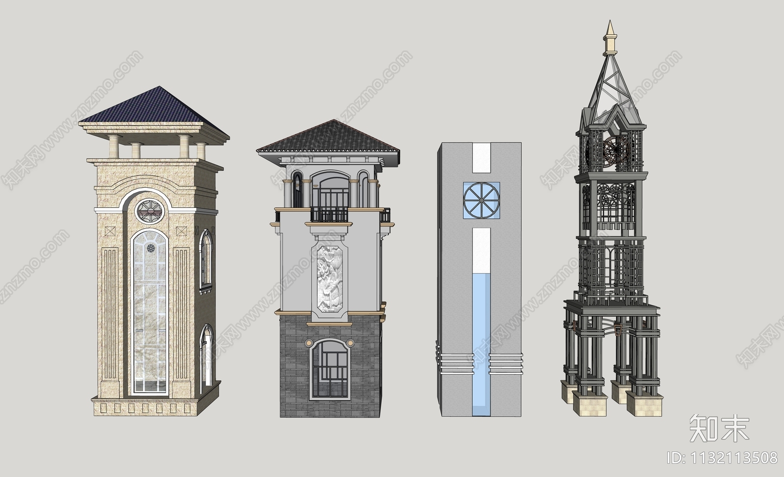 欧式钟楼SU模型下载【ID:1132113508】