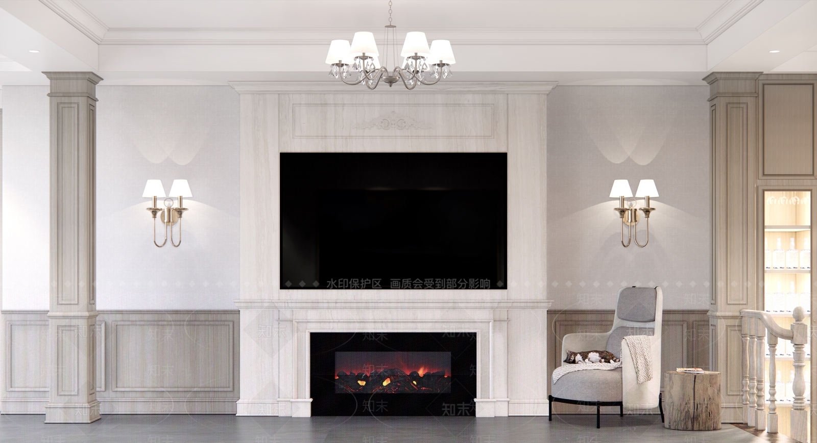 欧式电视墙SU模型下载【ID:1132113625】